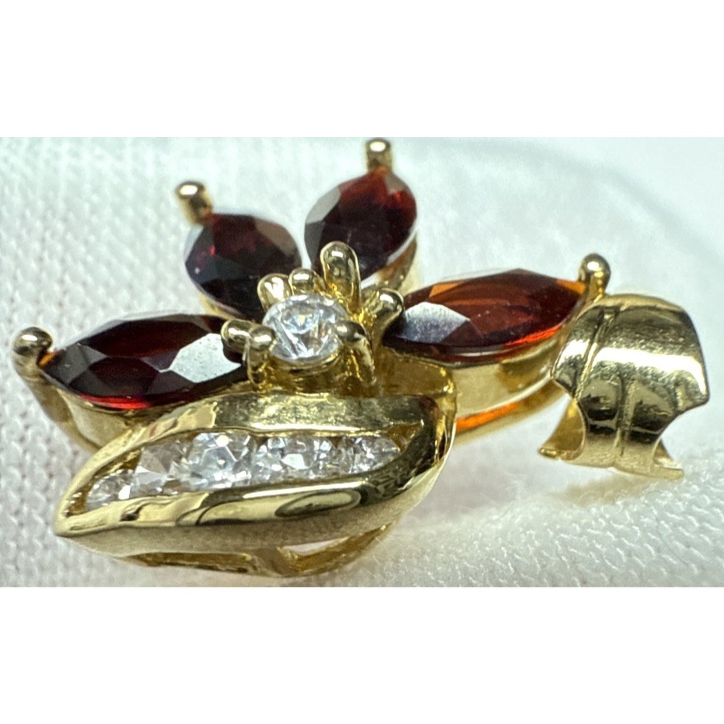 Vintage 10k Gold Plated Flower Cluster Pendant Charm Ruby Garnet Crystal As-Is