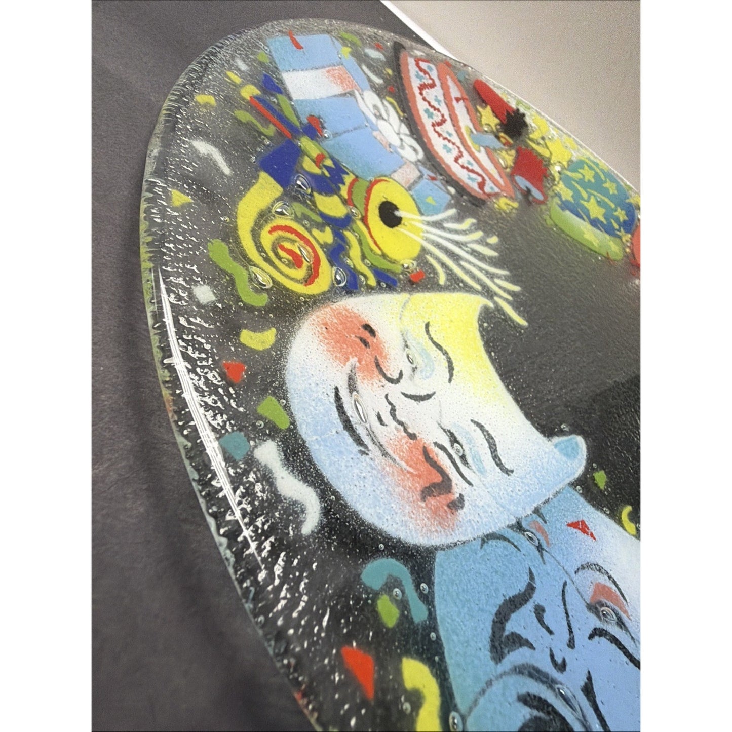Peggy Karr Fused Art Glass Platter Celebration Comedy Tragedy Masks 14"