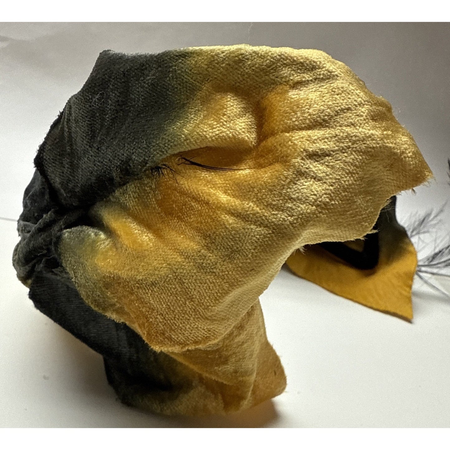 Vintage Metallic Velvet Maple Leaf Half Hat Fascinator Gold Black Feather