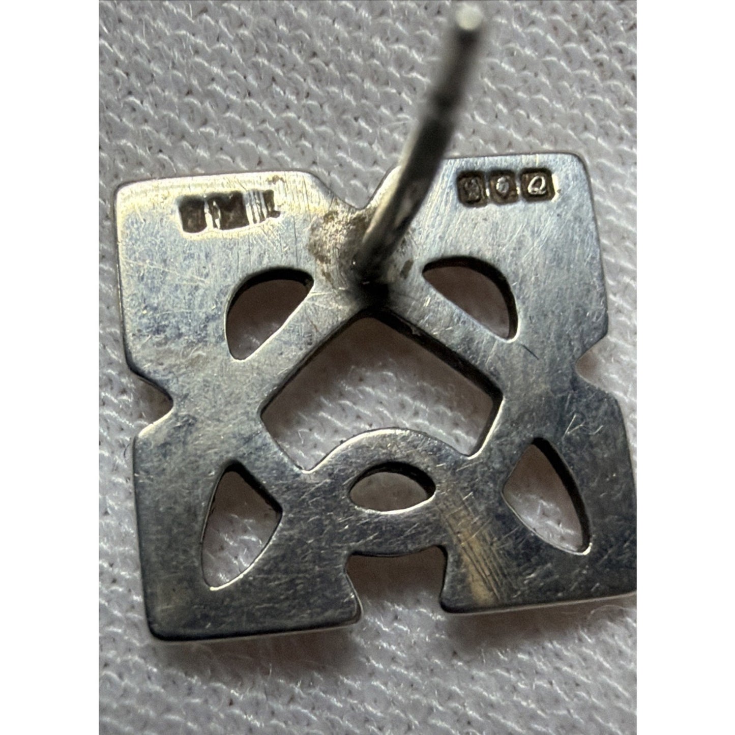 Vtg Dublin Ireland Celtic Stud Earrings Cut Out Square Sterling Signed No Backs