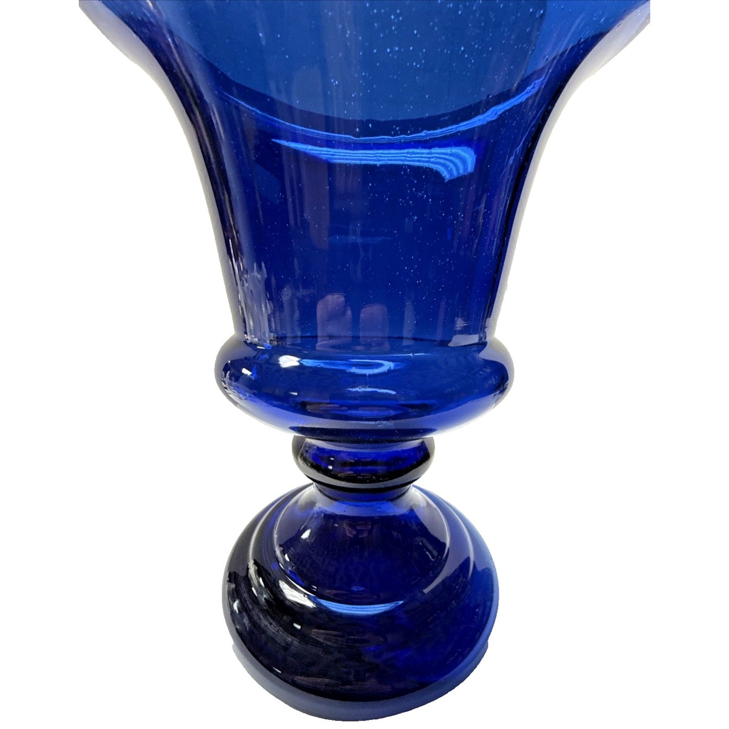 MCM Czech Bohemian Cobalt Blue Blown Glass Vase Urn Trophy Style Footed As Is