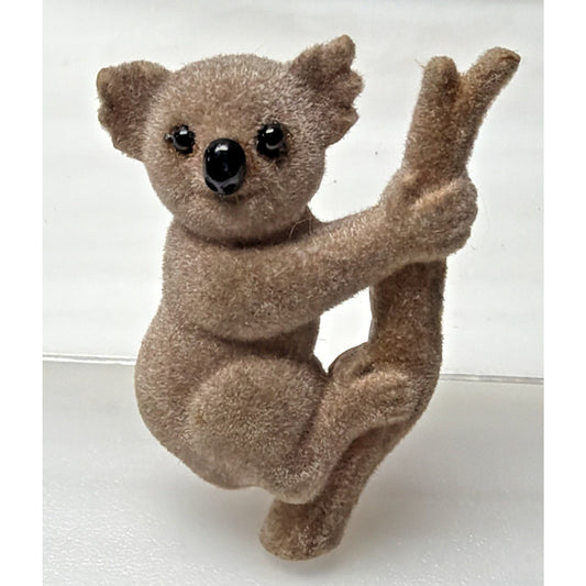 Vintage Flocked Koala Bear Pin Brooch Black Brown