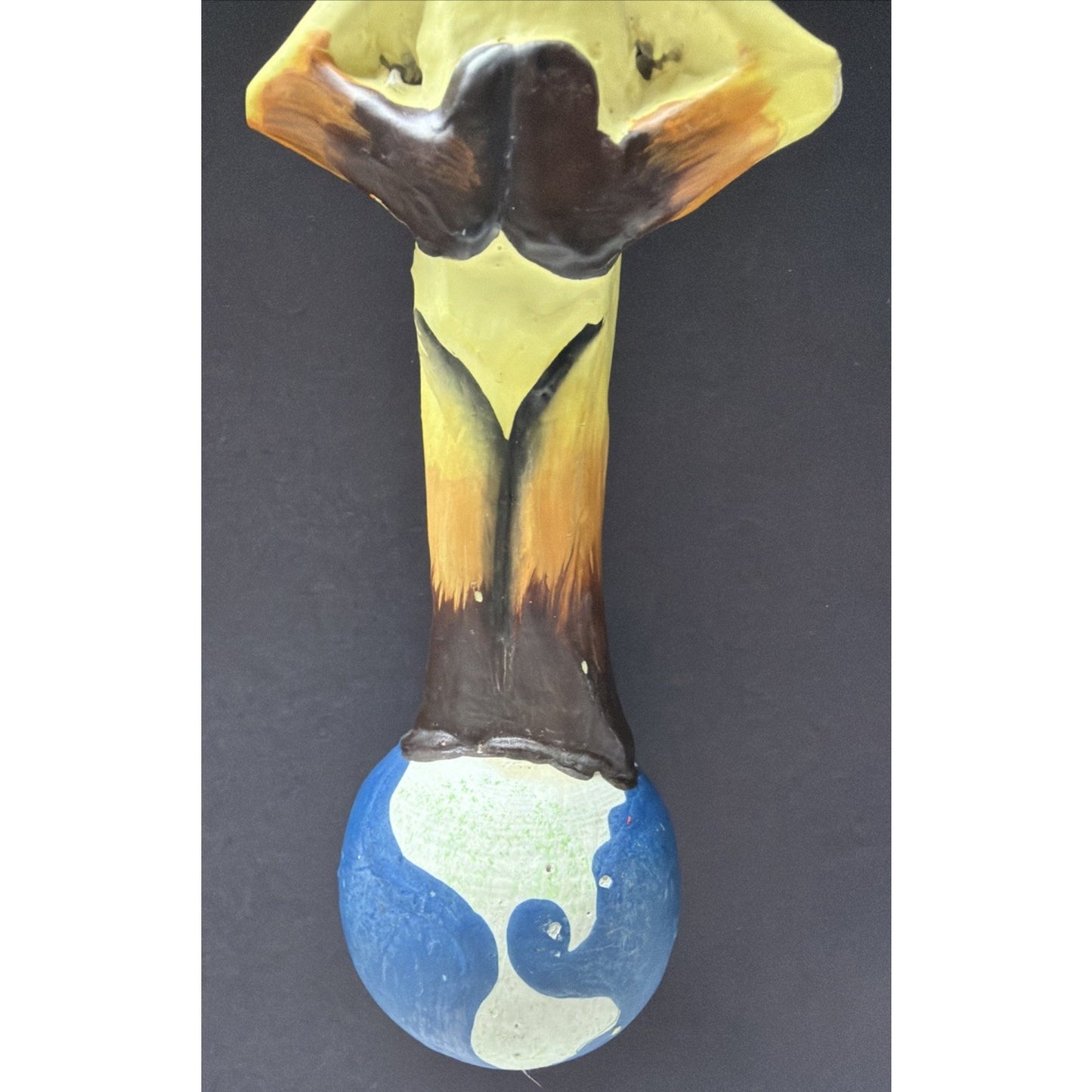 Folk Art Namaste Zen Cat Ornament Standing World Ball Plaster Hand Painted Read