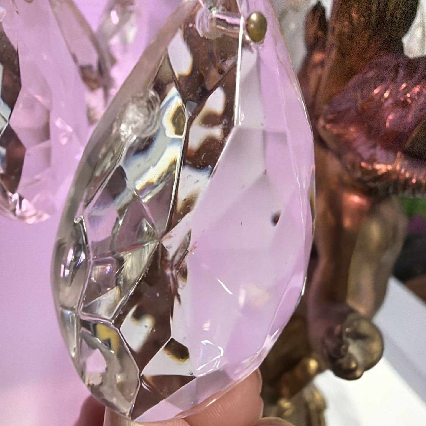 Hollywood Regency Brass Cherub Crystal Cut Globe Marble Parlor Lamp Waterfall