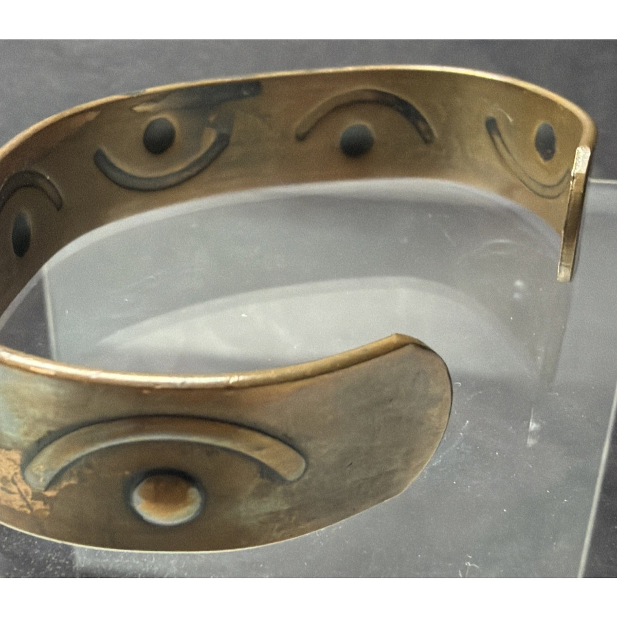 Solid Pure Copper Cuff Bracelet Adjustable Masonic Raised Eye Crescent Moon