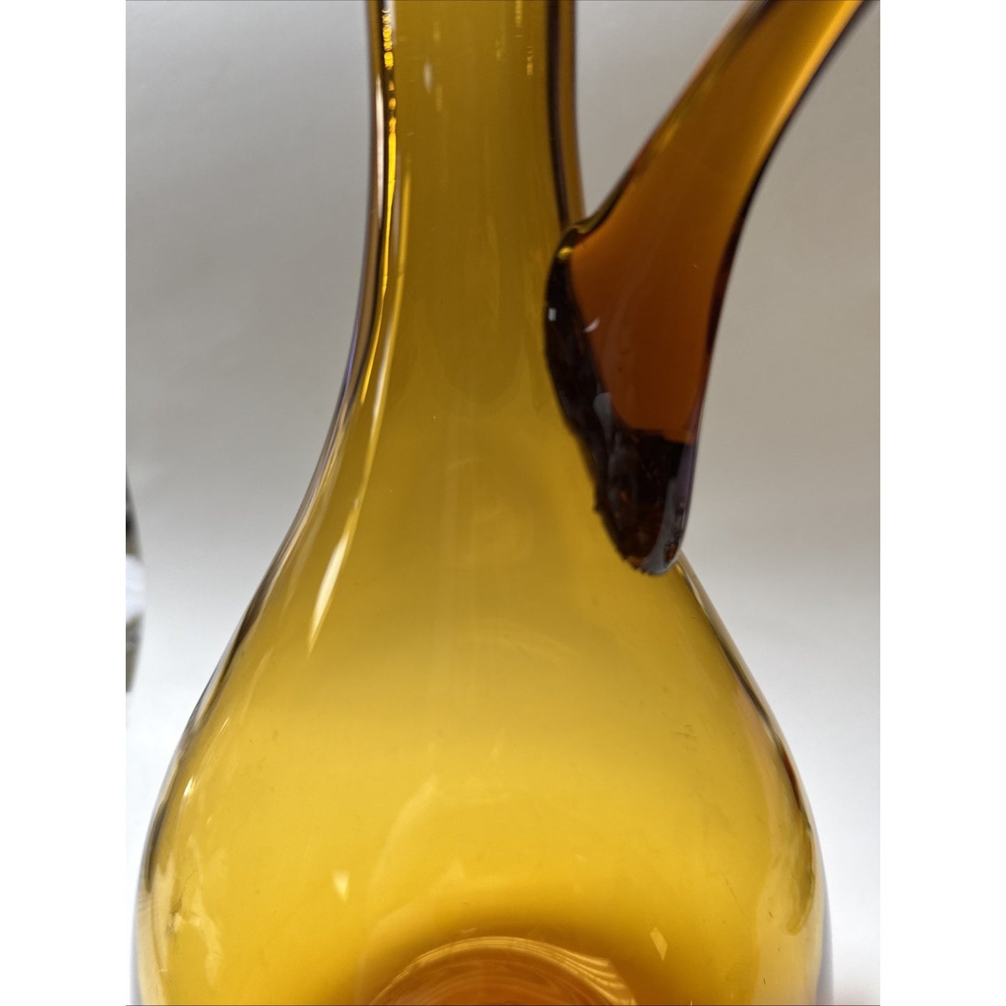 MCM Empoli Glass Honey Amber Decanter Ewer Pitcher Italy Handle 15" Tall As-Is