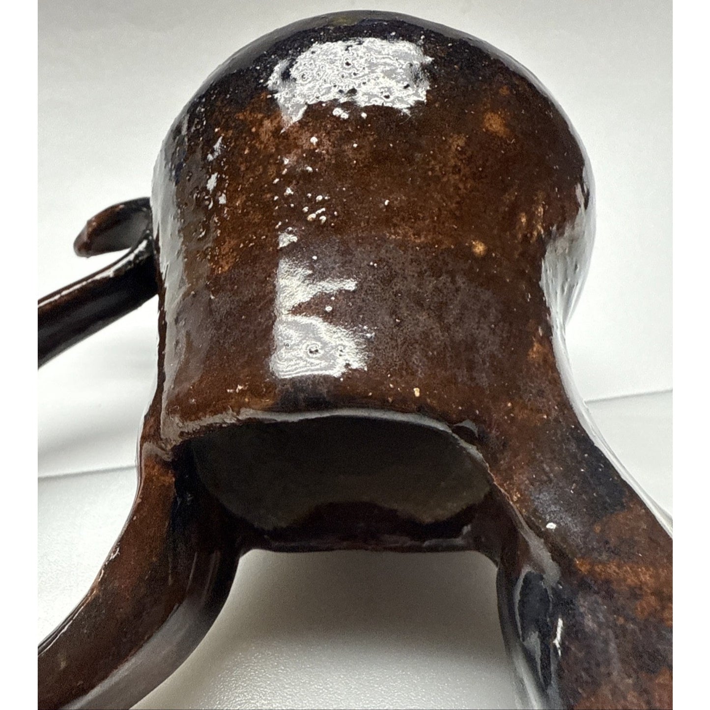 Studio Art Pottery Zoomorphic Clay Glazed Pitcher Mug Handle Signed Mug Spooner