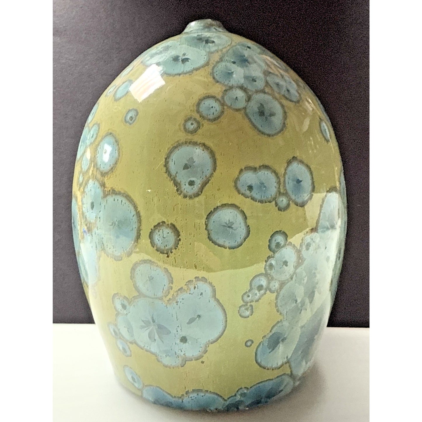 Modern Studio Art Pottery Crystalline Glaze Vase Weed Pot Blue Green As Is
