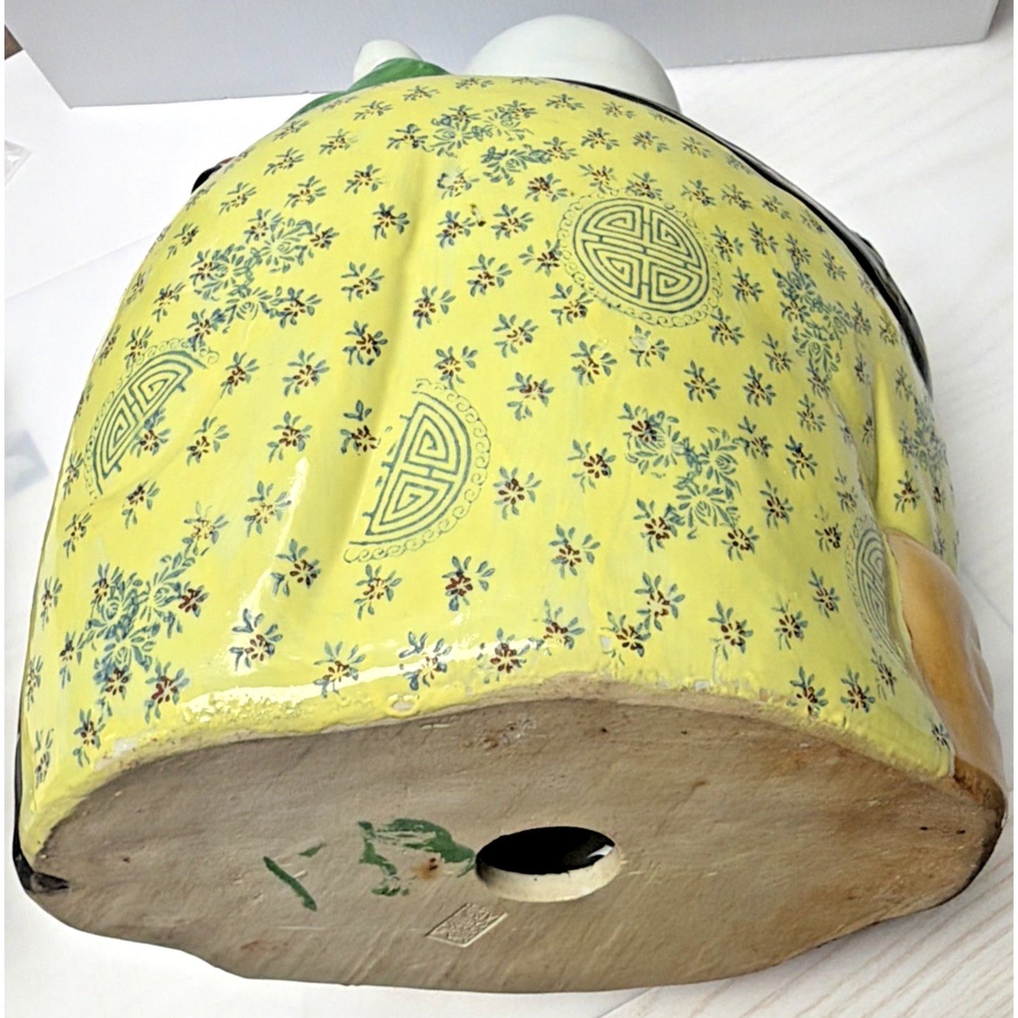 Chinese Famille Rose Jaune Laugh Buddha Fertility Painted 5 Children 12" Stamped
