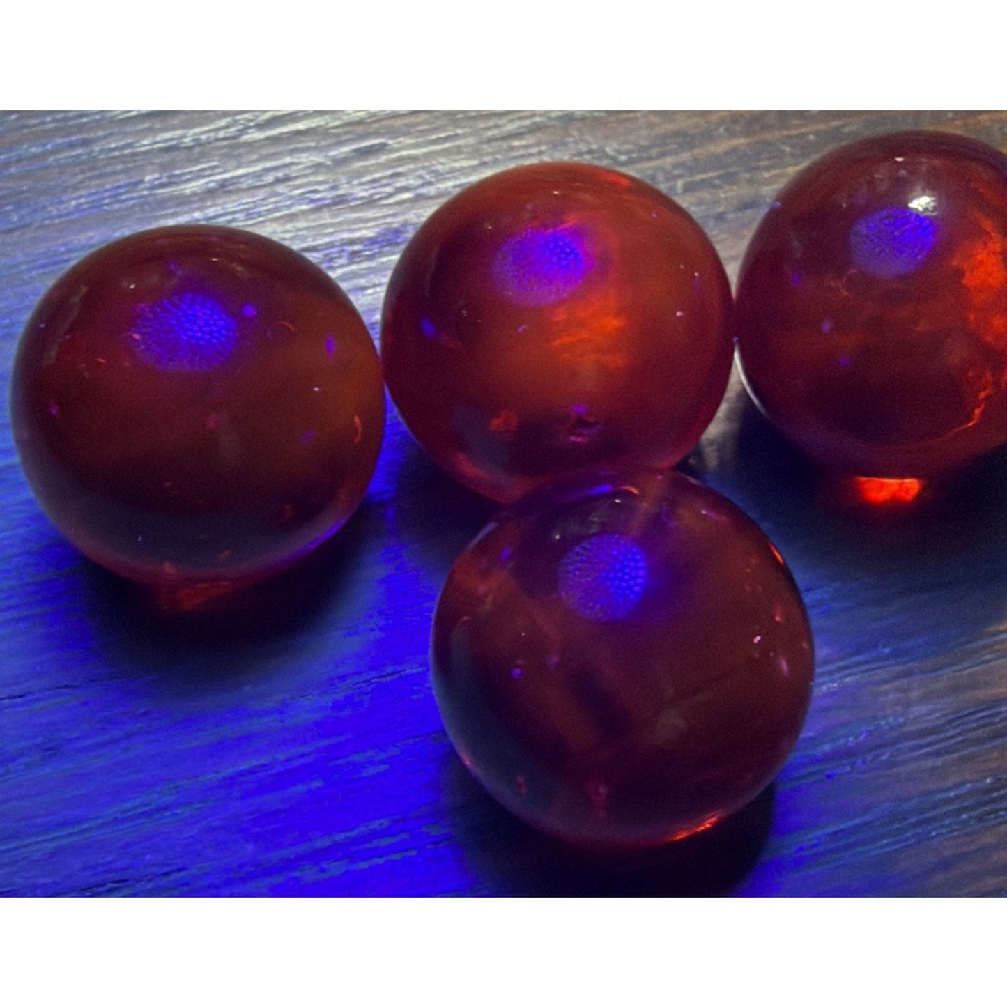Vintage Lot of 4 Clear Ruby Red Cadmium Slag Glass Marbles UV Reactive As Is