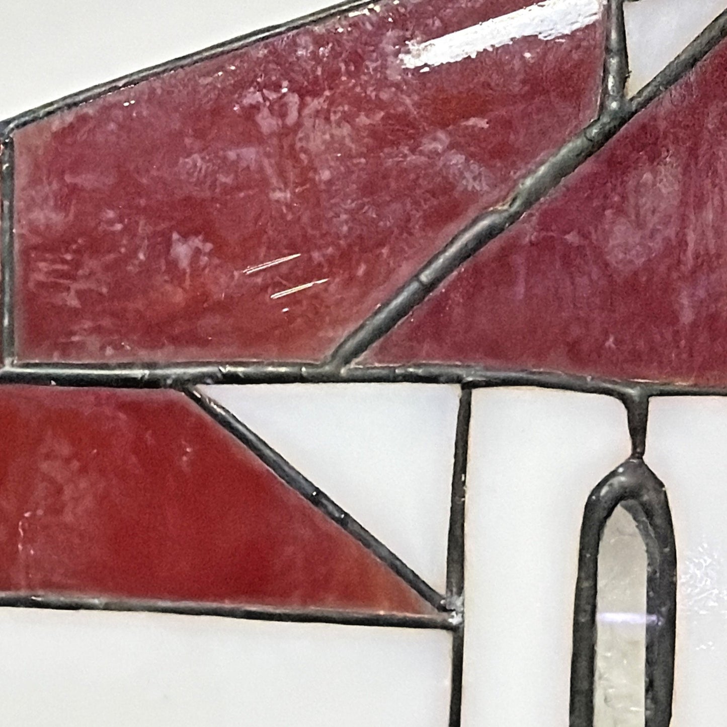 Vintage Stained Glass Church Suncatcher Red Slag Crackle Amber