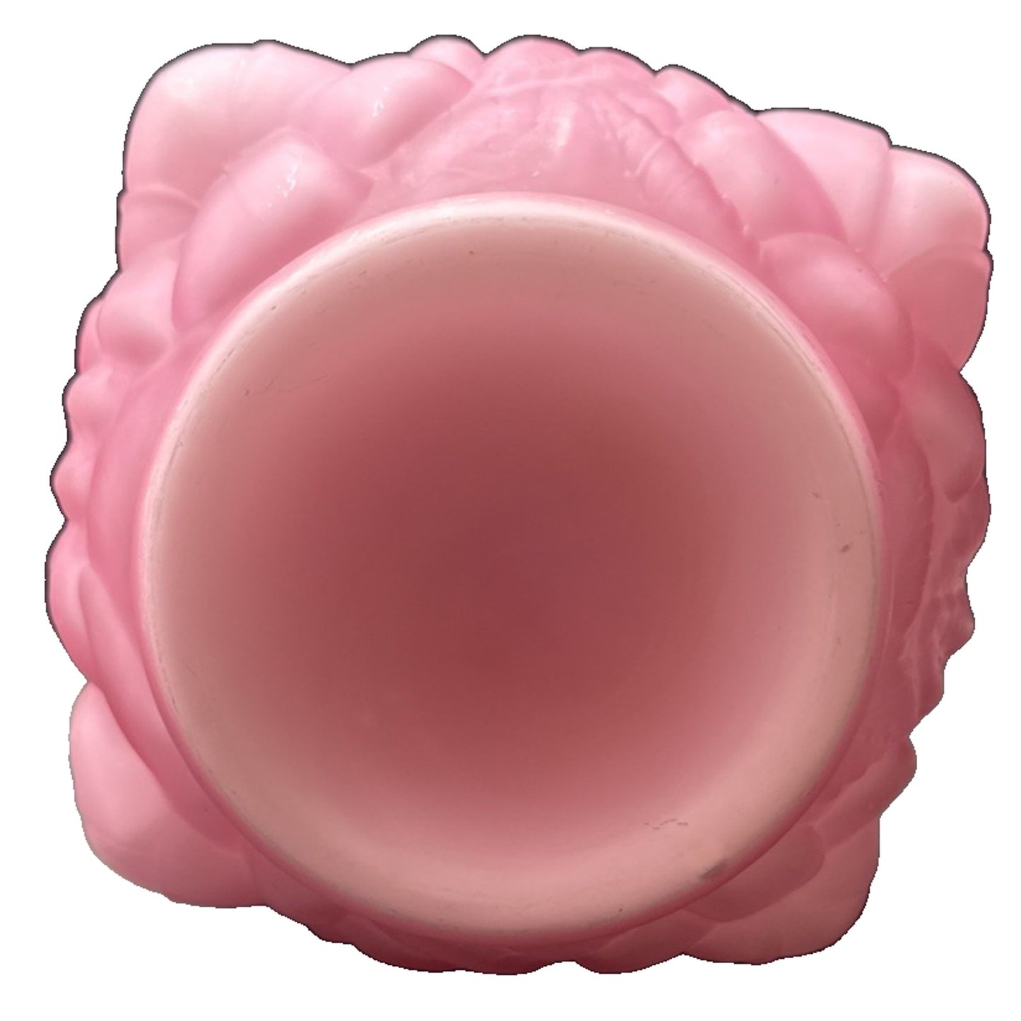 Vintage Fenton LG Wright Embossed Puffy Rose Pink Overlay White Satin Vase As-Is