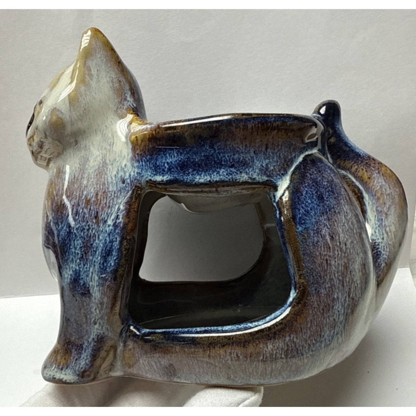 North Eagle Pottery Wall Glazed Folk Art Cat Vase Candle Holder Wax Warmer