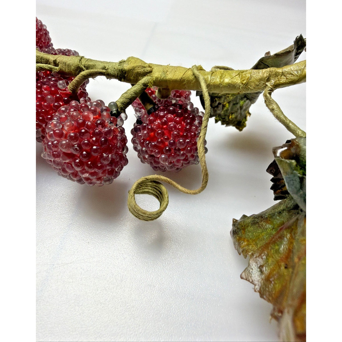 MCM Grape Cluster Glass Beaded Stem Leaves Fruit Red As Is