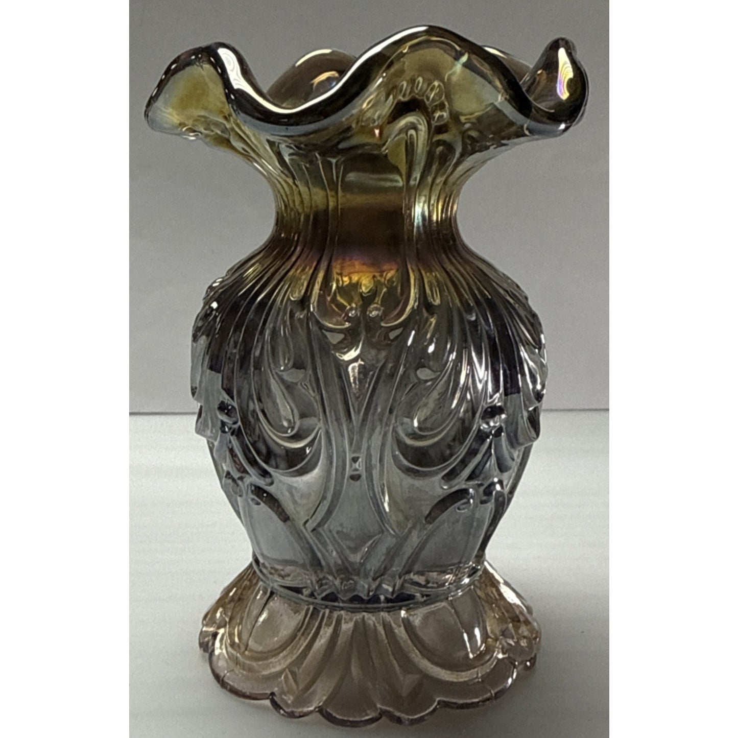 Antique Imperial Glass Rococo Carnival Smoke Vase