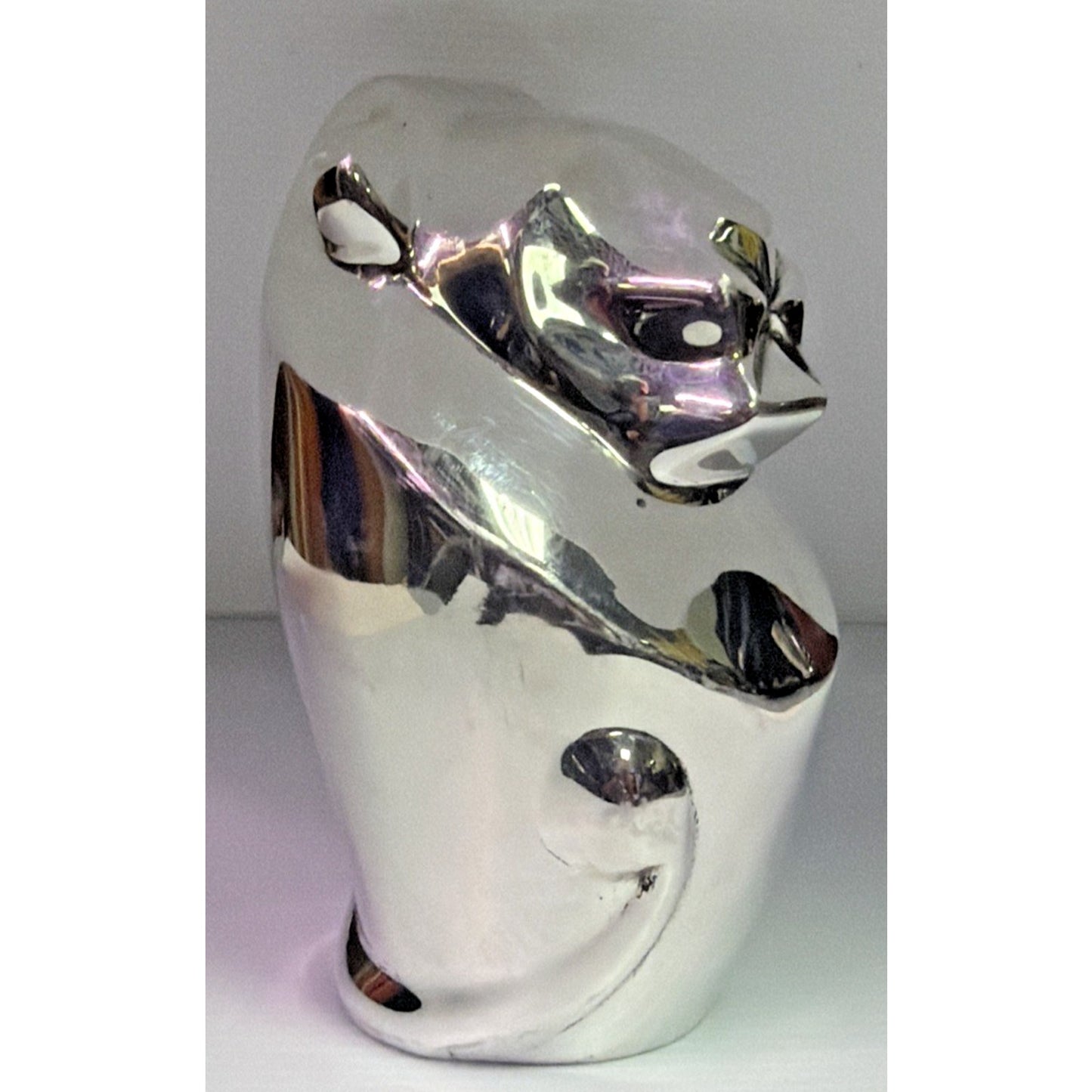 MCM Cast Metal Aluminum Chrome Lion Paperweight Statue Heavy Ornament