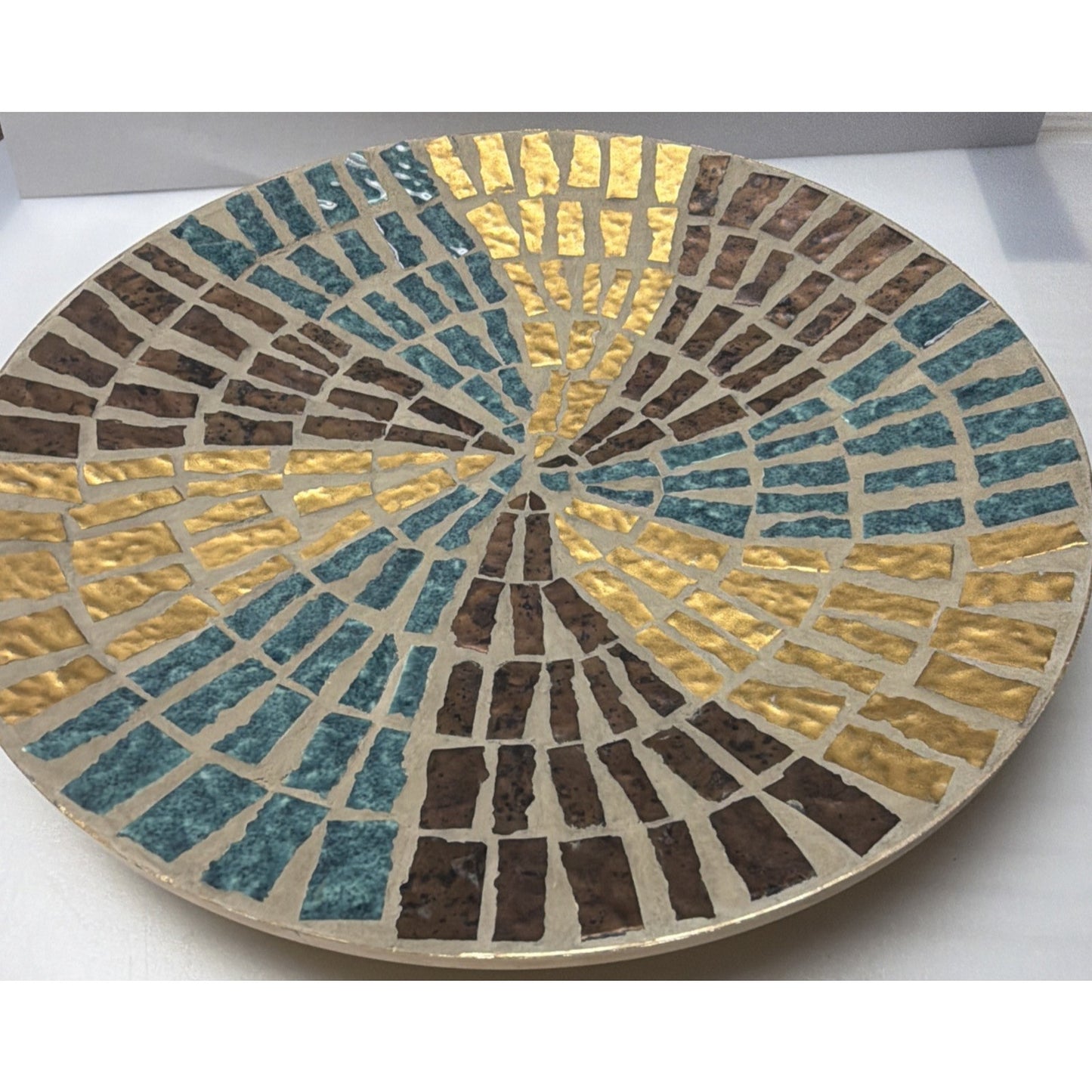 MCM Mosaic Tile Plate Abstract Blue Brown Gold Ceramic Metal