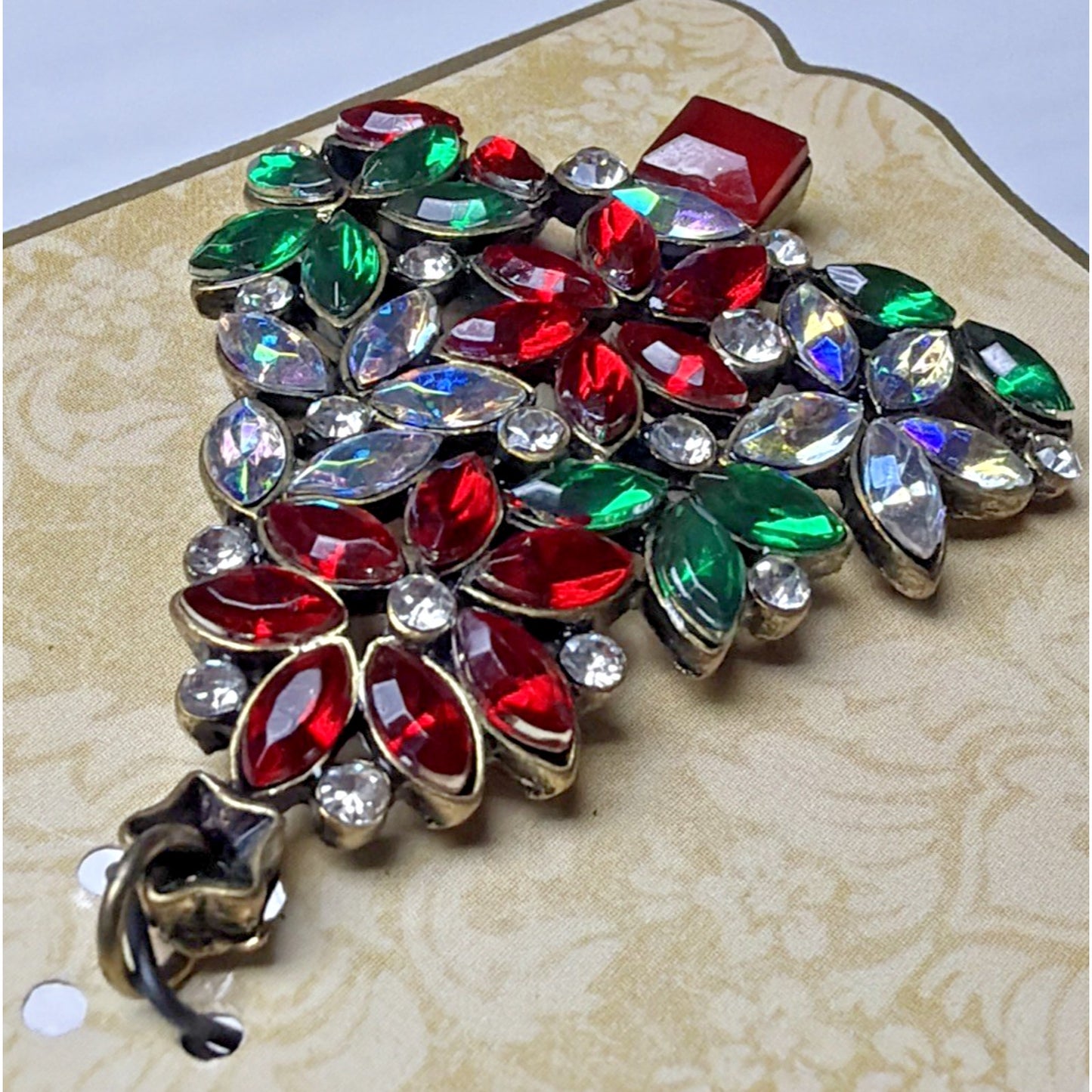 Lot of 2 Christmas Bead Treasures Christmas Tree Rudolph Jeweled Charms Pendants