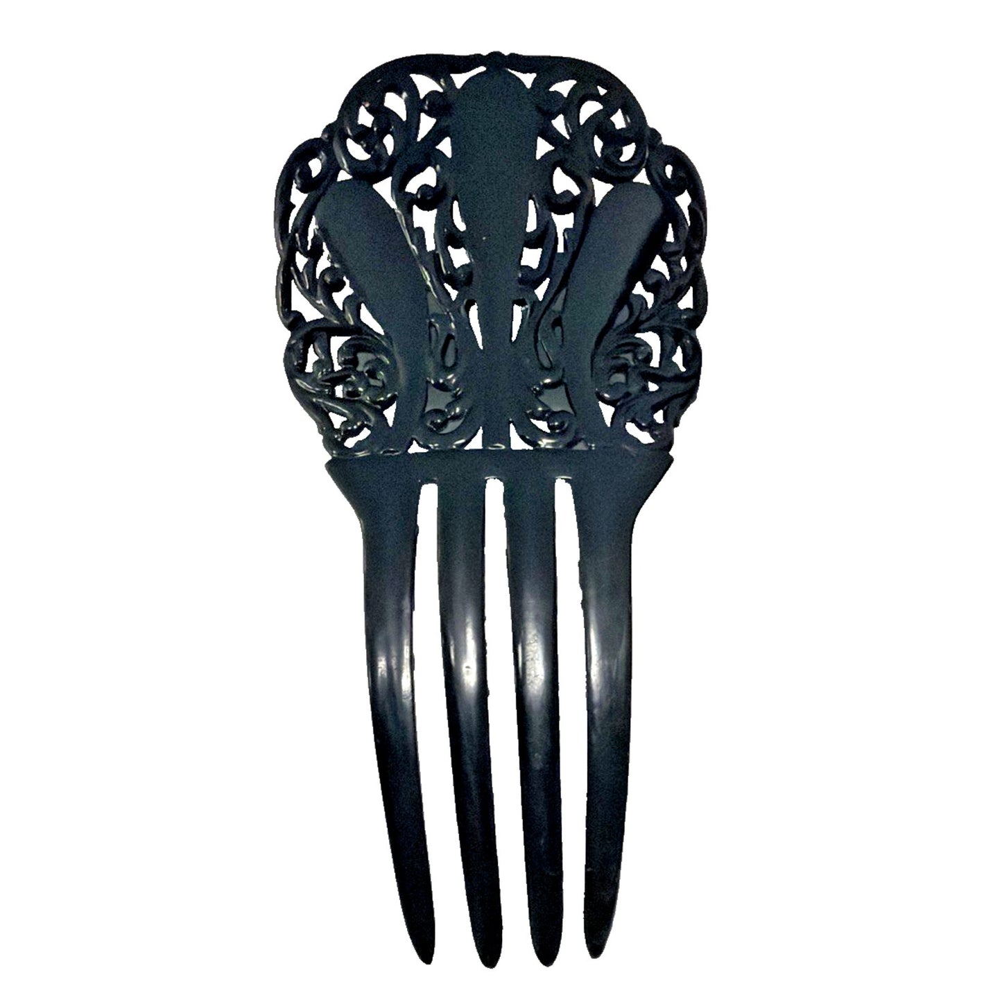 Art Deco Black Mantilla Hair Comb Celluloid Ornate Spanish Style