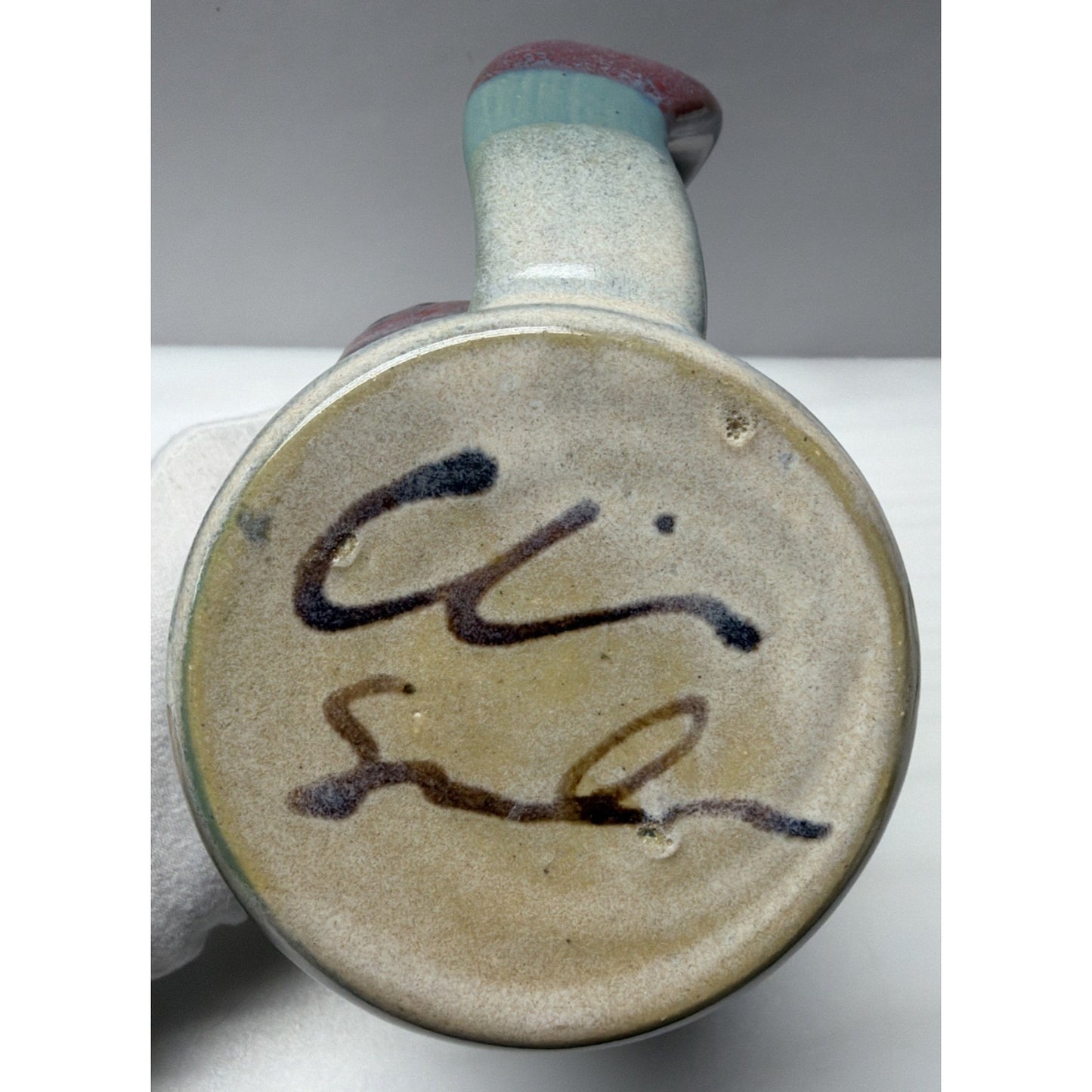 Vintage Studio Art Pottery Mug Glazed Twisted Handle Brown Blue Glazed Signed