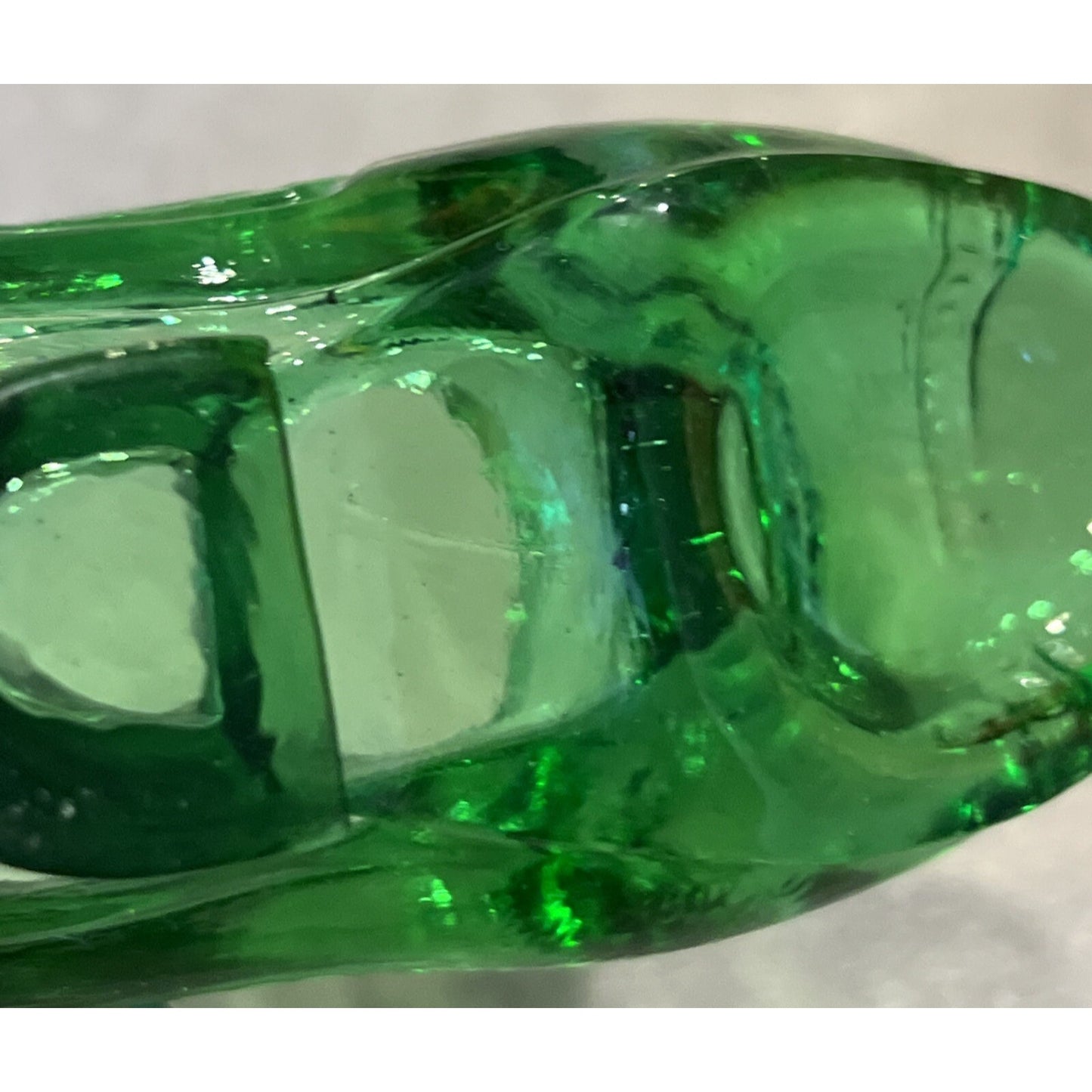 EAPG US Glass Green Ladies Shoe Novelty Ashtray Paperweight Heeled Slipper