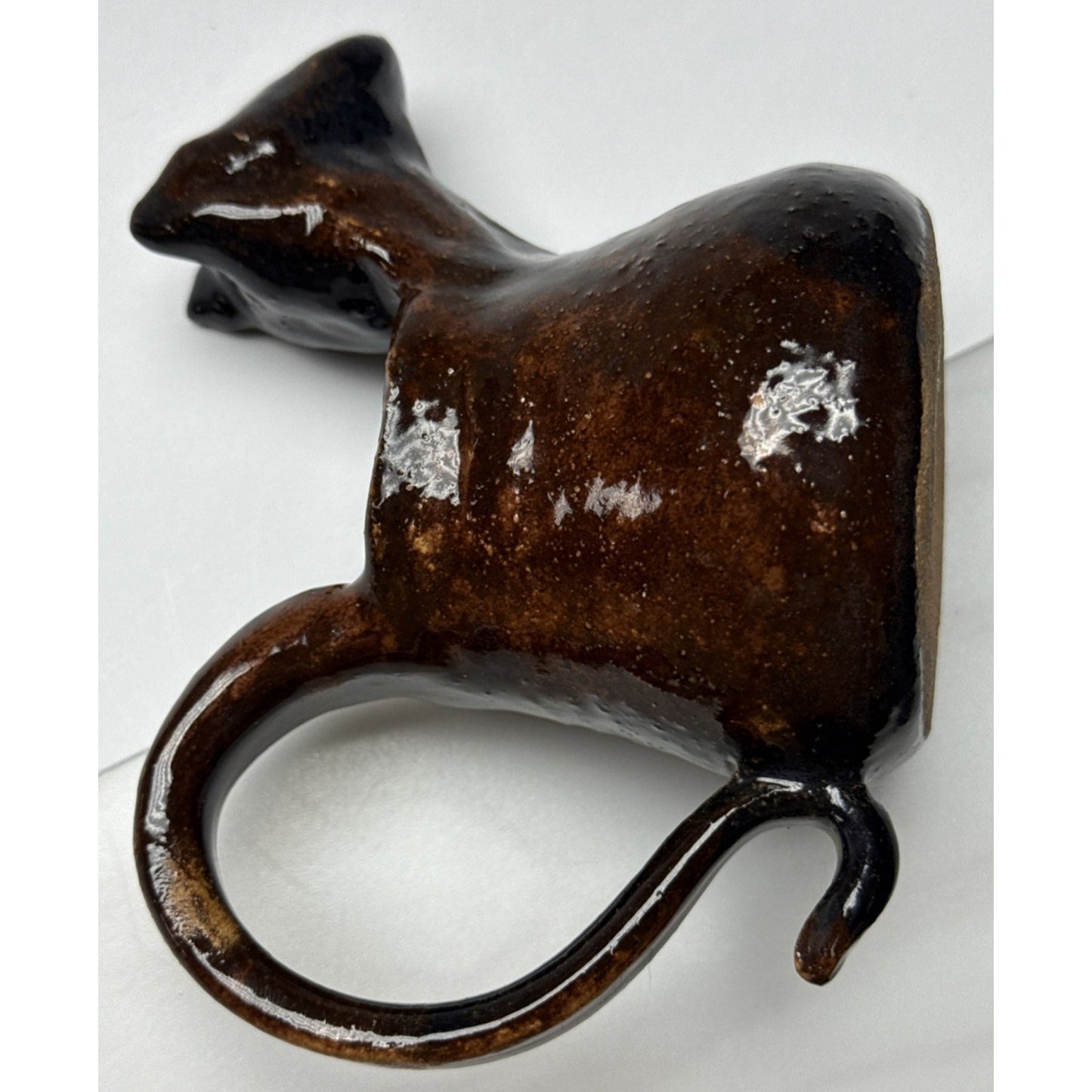 Studio Art Pottery Zoomorphic Clay Glazed Pitcher Mug Handle Signed Mug Spooner