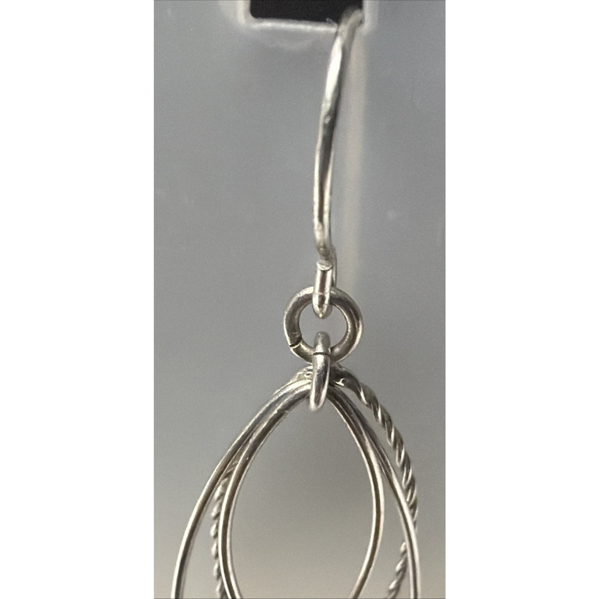 Modernist Sterling Silver Triple Hoop Dangle Drop Earrings Teardrop Elongated