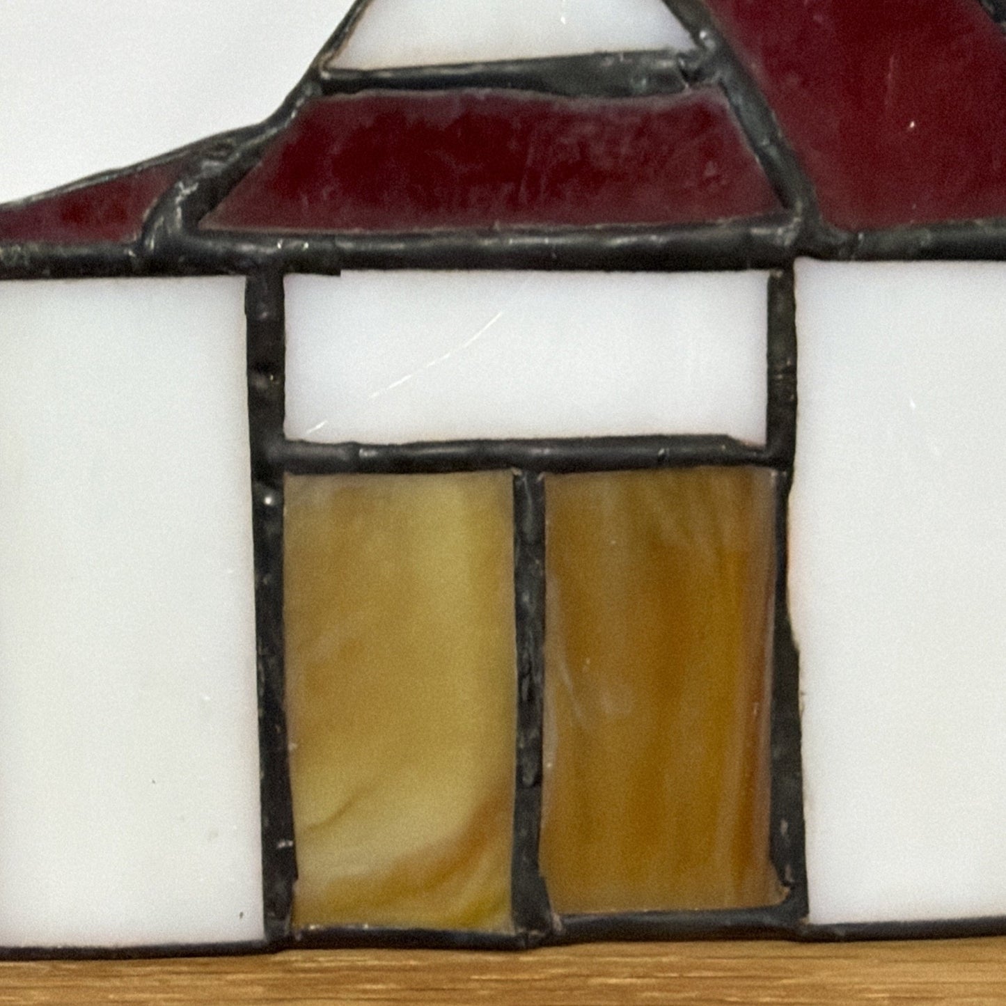 Vintage Stained Glass Church Suncatcher Red Slag Crackle Amber