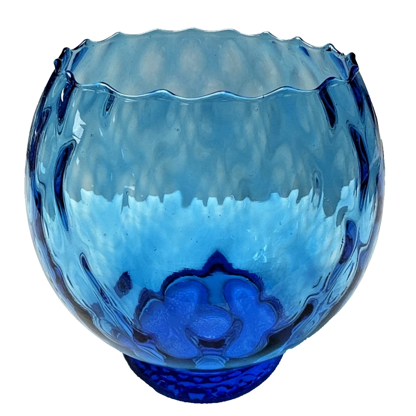 MCM Empoli Blue Diamond Optic Footed Vase Rose Bowl Blown Glass As Is