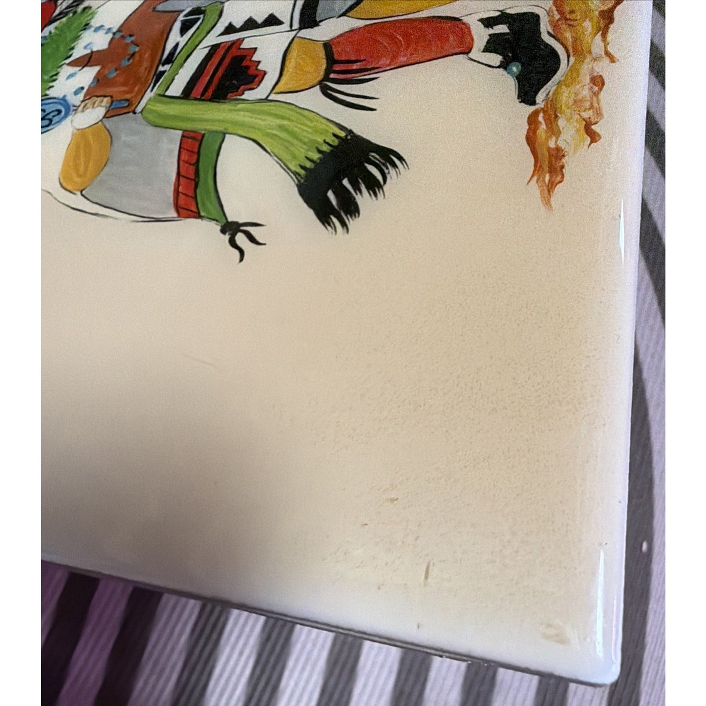 Vintage Italian Tile Hand Painted Hopi Kachina Hand Painted Signed Glazed Trivet