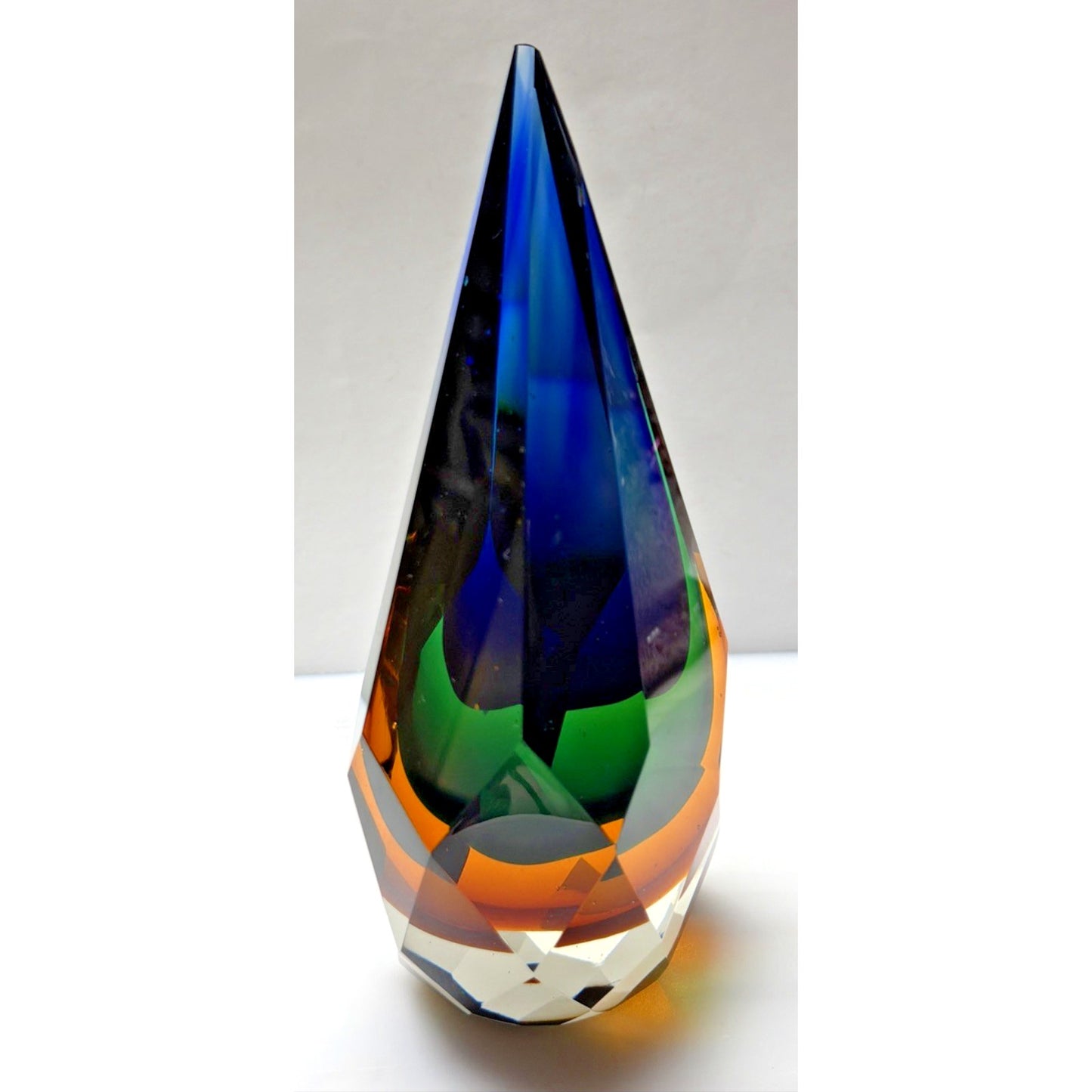 Murano Glass Alessandro Mandruzzato Sommerso Faceted Teardrop Paperweight As Is