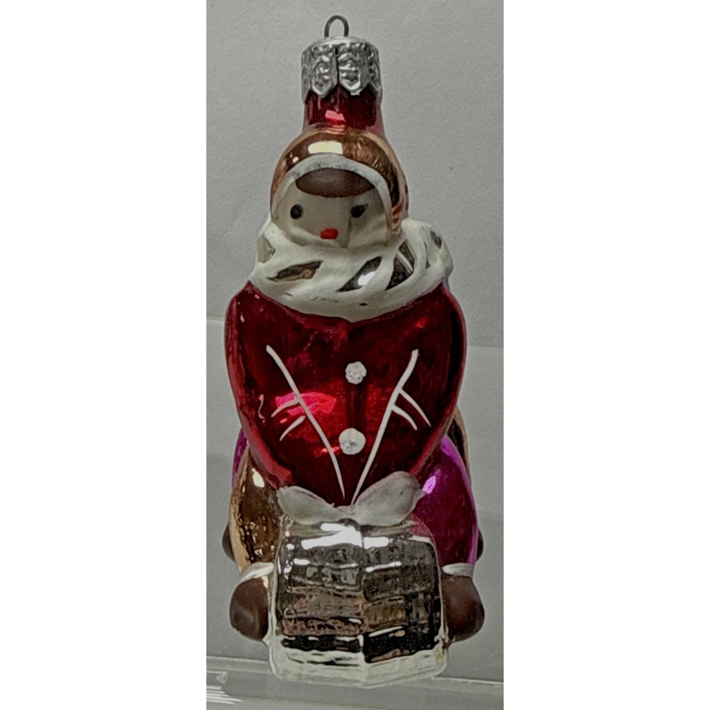 Vtg Blown Mercury Glass Christmas Ornament Figural Children on Sled Hand Painted