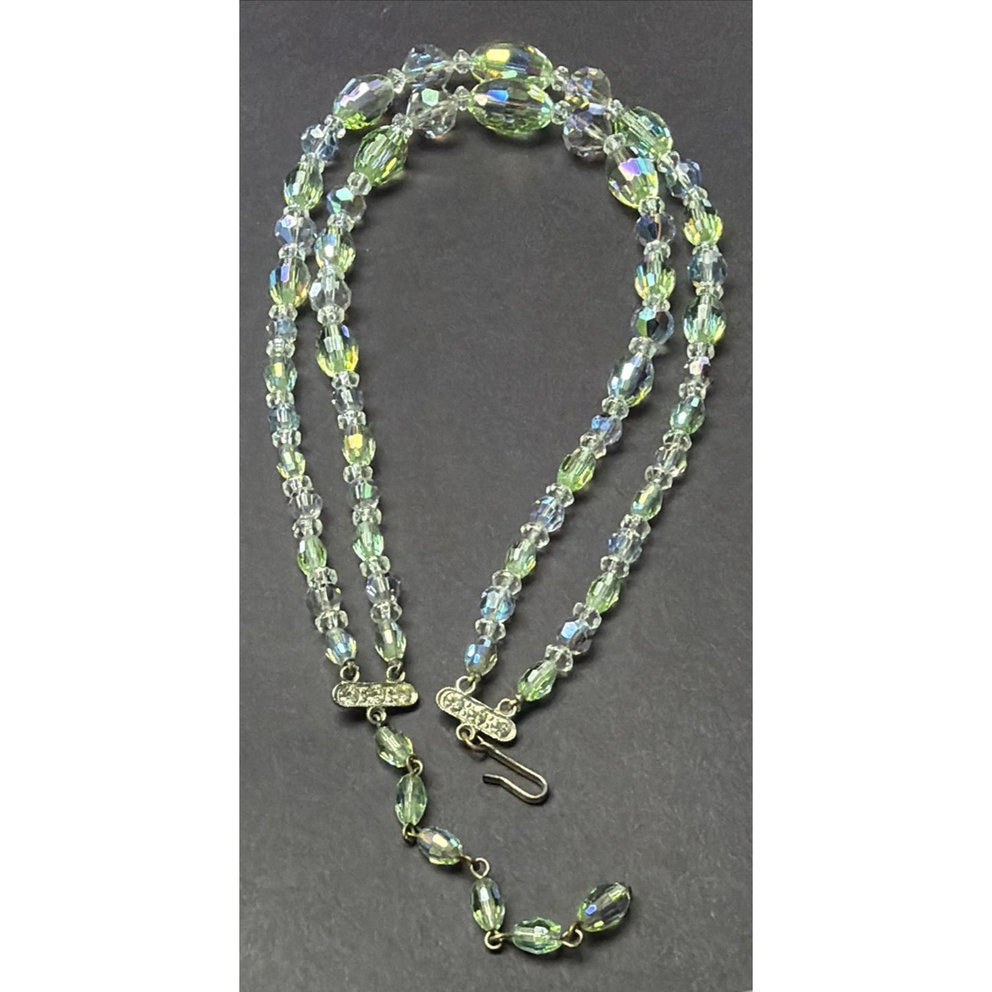 MCM Faceted AB Crystal Peridot Double Strand Necklace Rhinestone Hook Choker