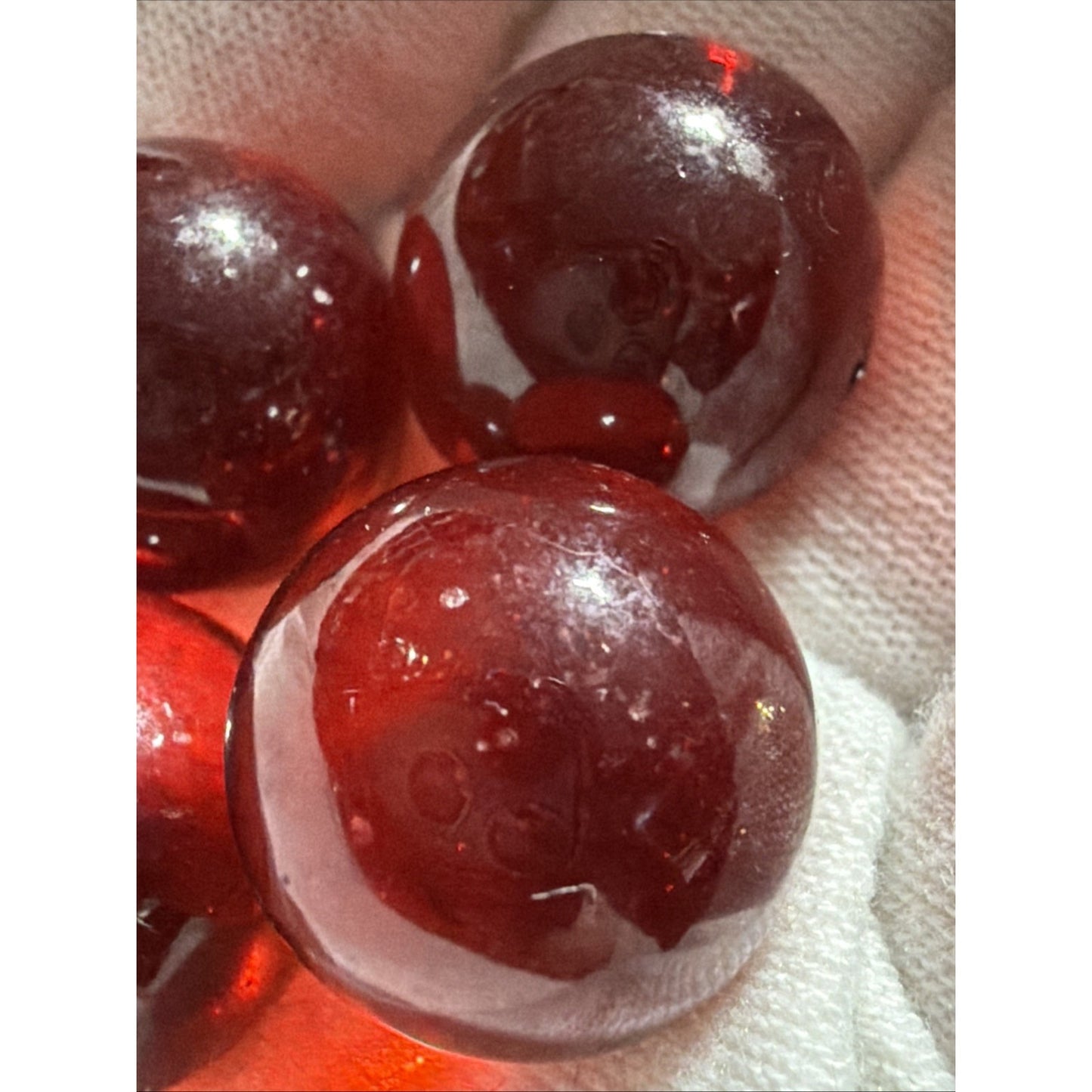 Vintage Lot of 4 Clear Ruby Red Cadmium Slag Glass Marbles UV Reactive As Is