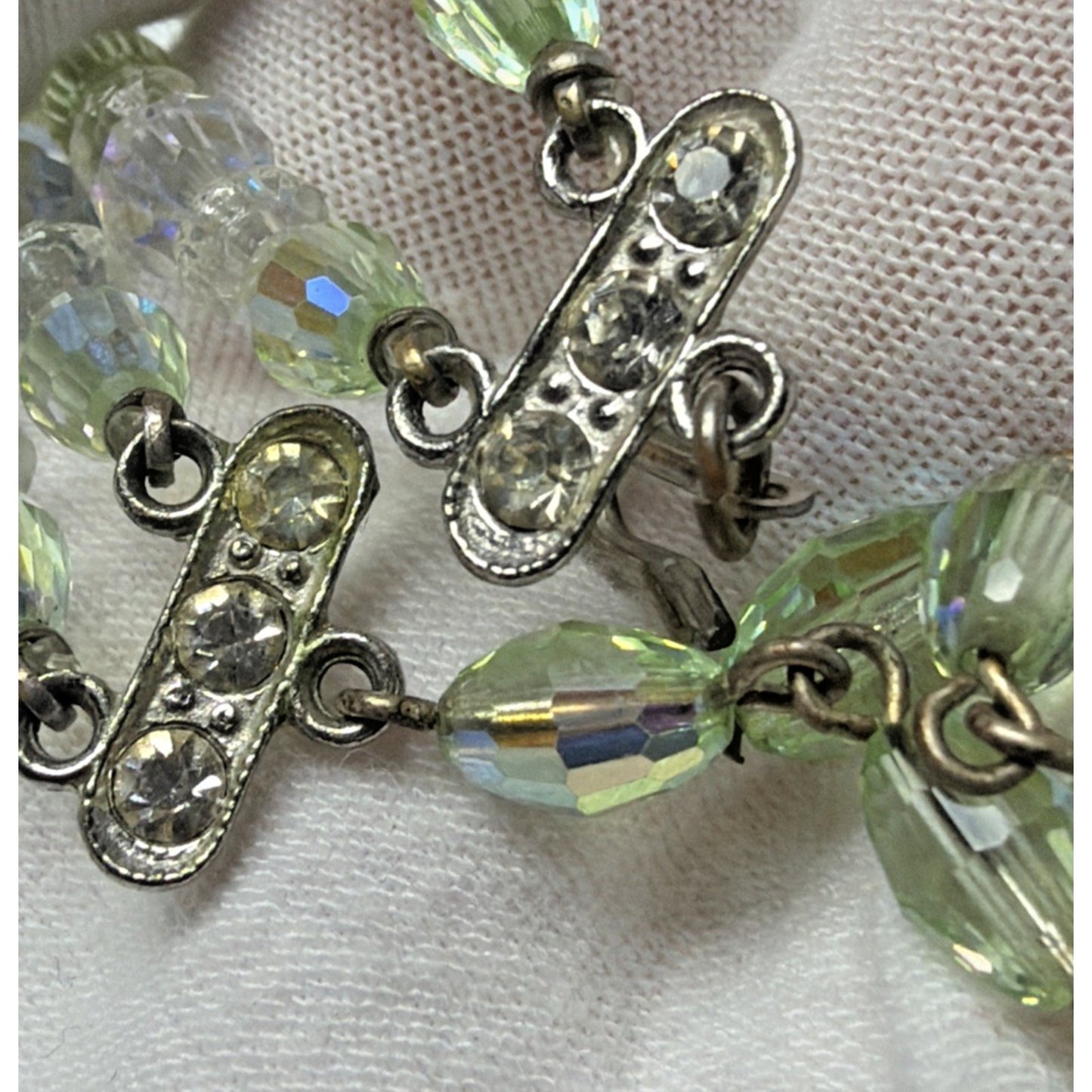 MCM Faceted AB Crystal Peridot Double Strand Necklace Rhinestone Hook Choker
