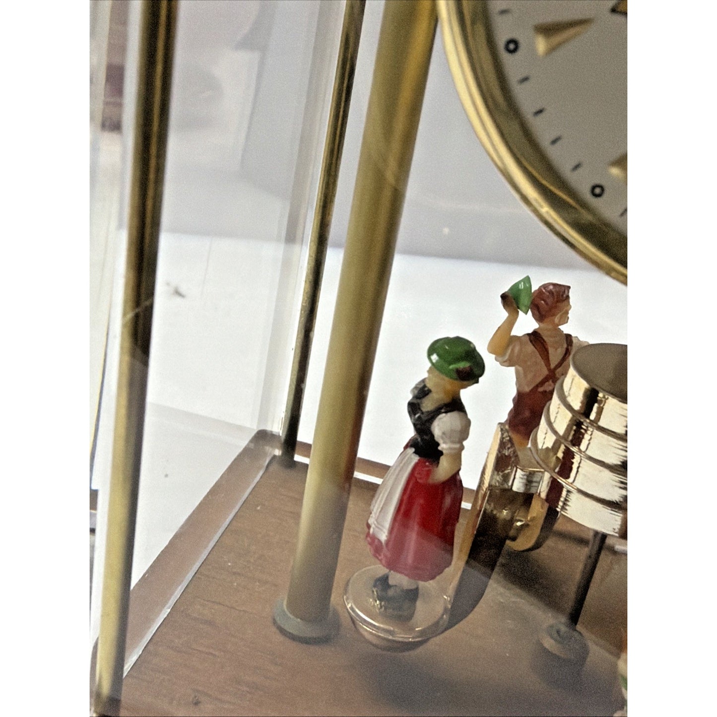 Schmid West Germany Wind Up Mantel Clock Torsion Pendulum Glass Wood Case As Is