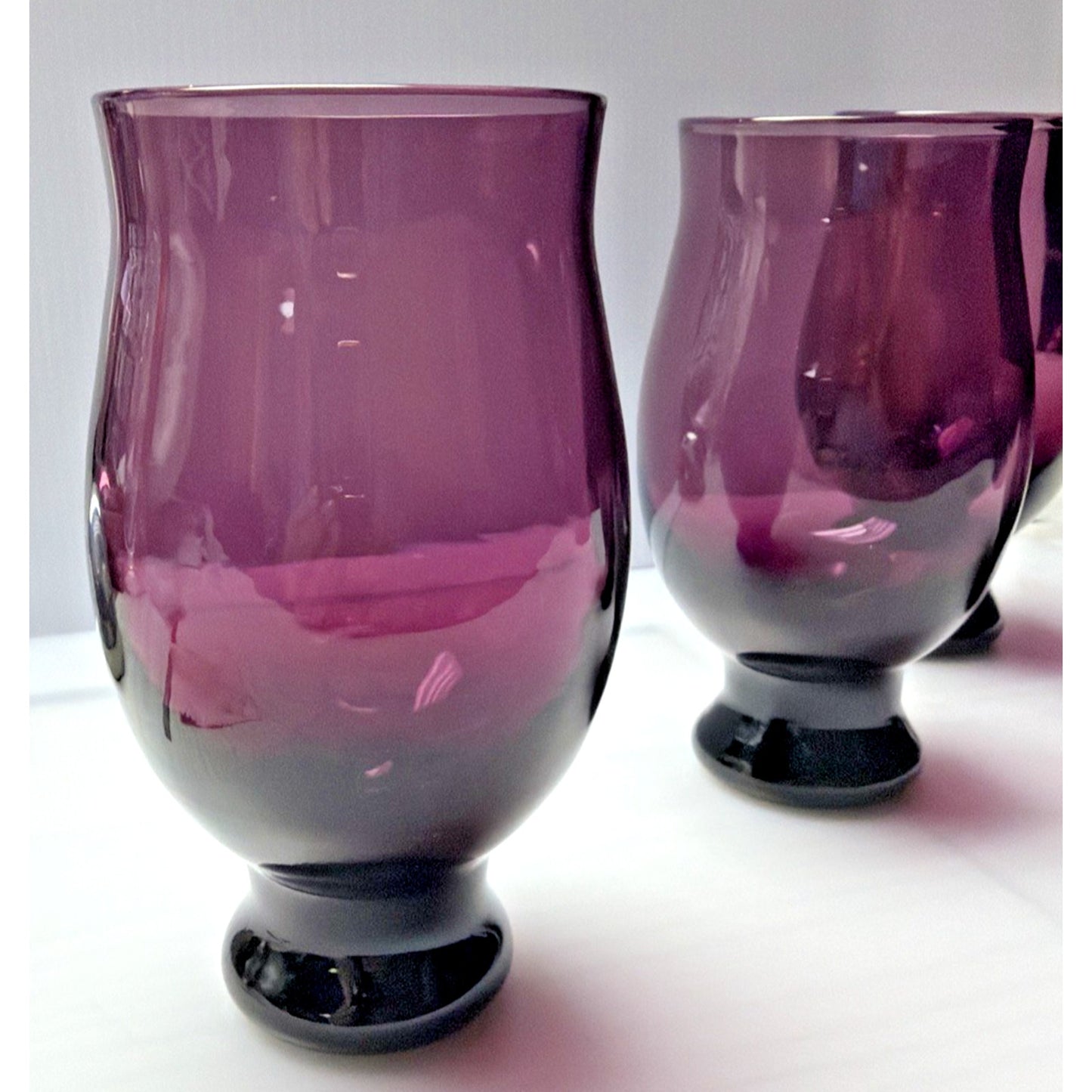 MCM Lot of 4 Eva Zeisel Bryce Bros Silhouette Purple Amethyst Footed Tumblers