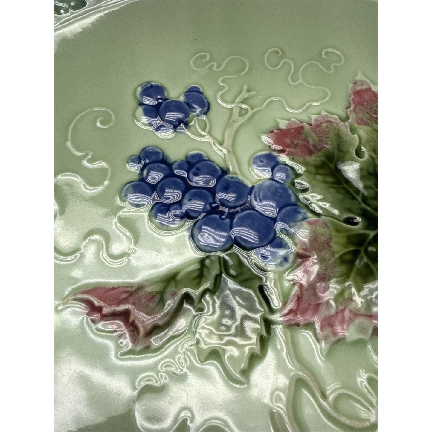 Old Zell Harmersbach Majolica Germany Grapes Leaves Hand Painted Green #114