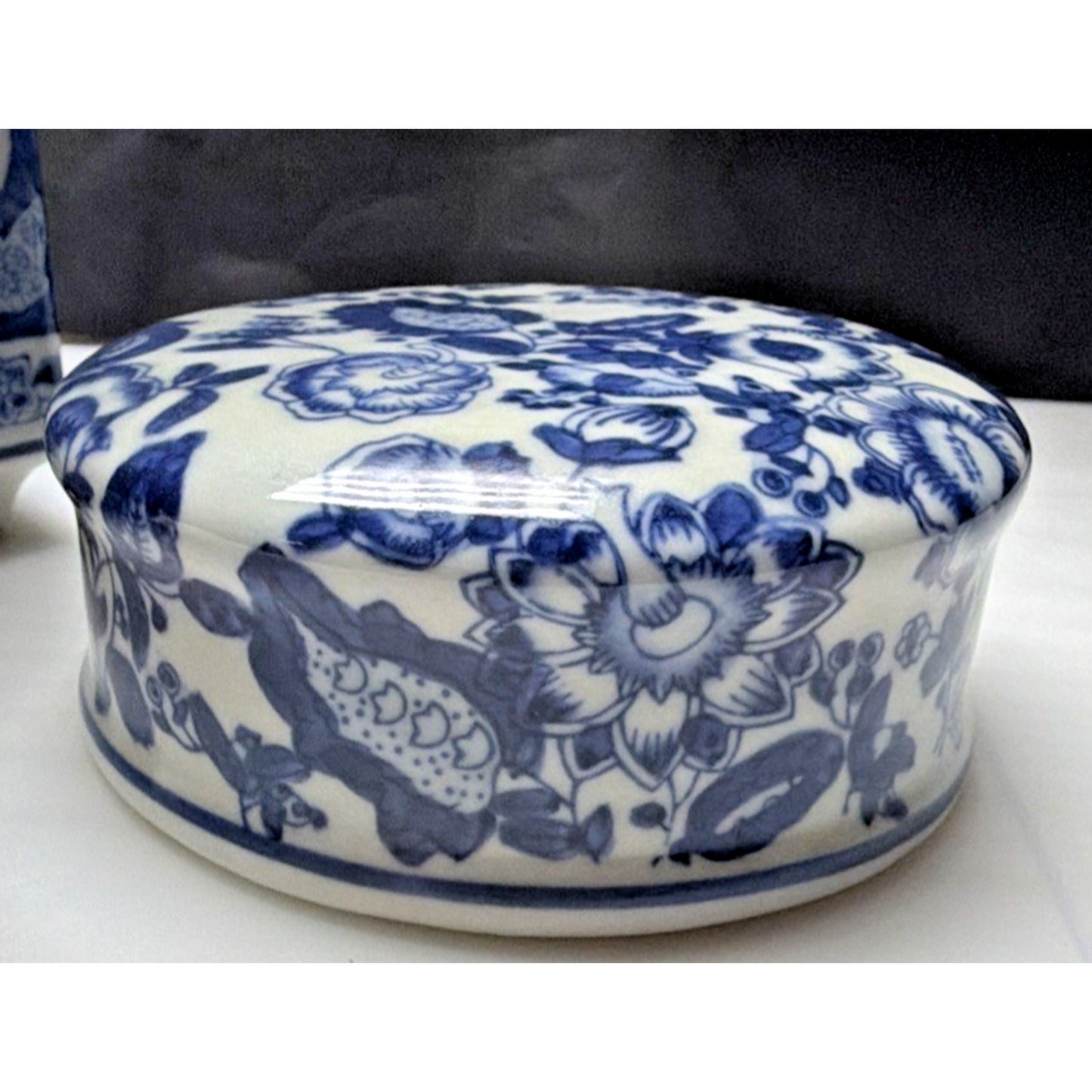 Vintage Bombay Co Canister Chinese Famille Rose Blue White Chinoiserie Large Jar