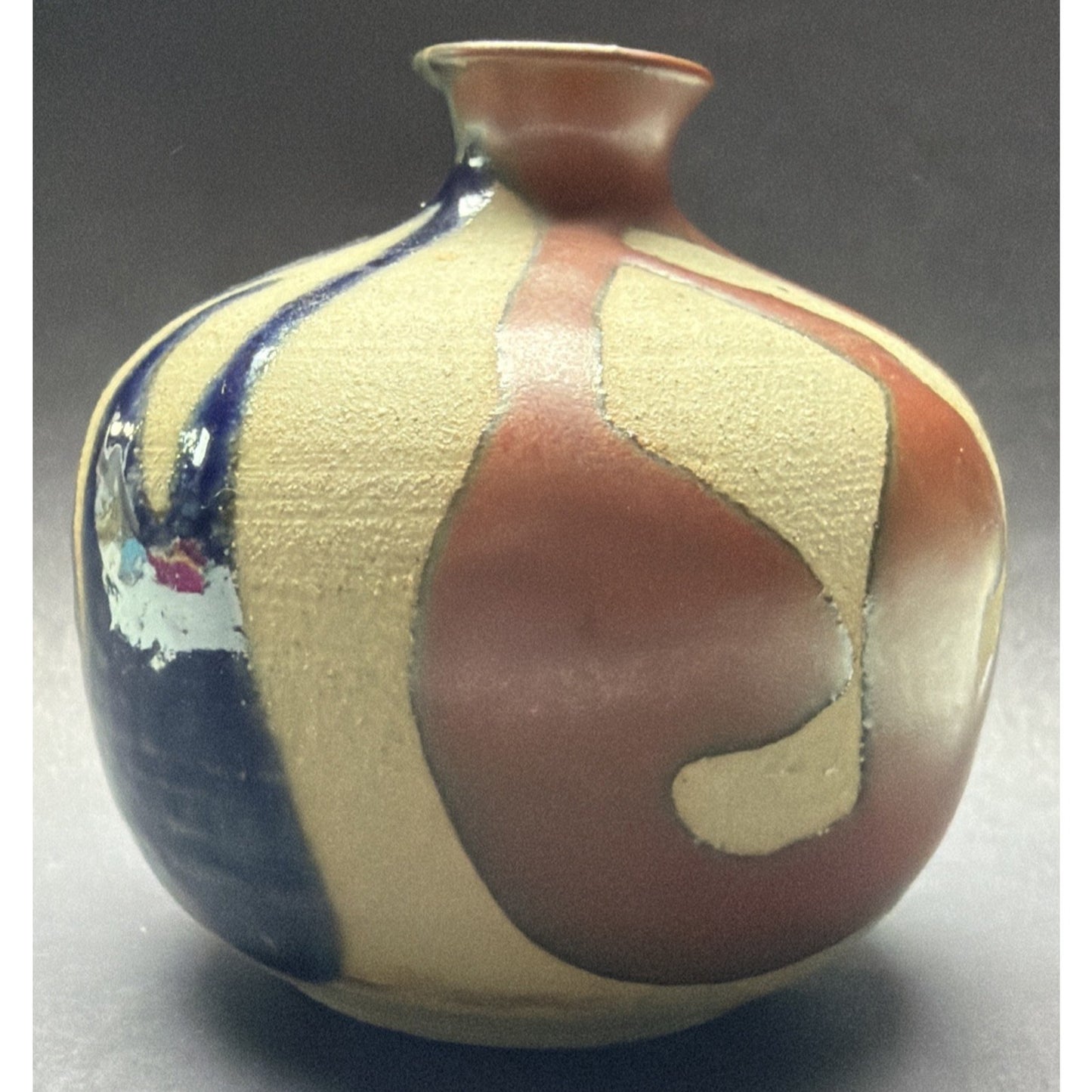 Mid Century OMC Japan Pottery Weed Pot Vase Mini Glazed Abstract Stripes