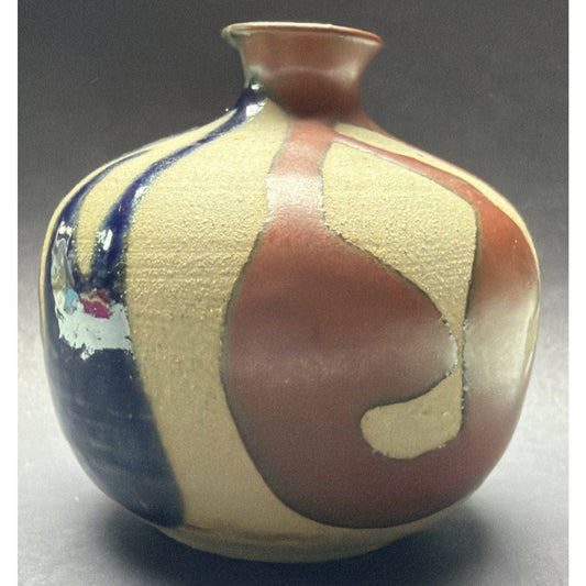 Mid Century OMC Japan Pottery Weed Pot Vase Mini Glazed Abstract Stripes