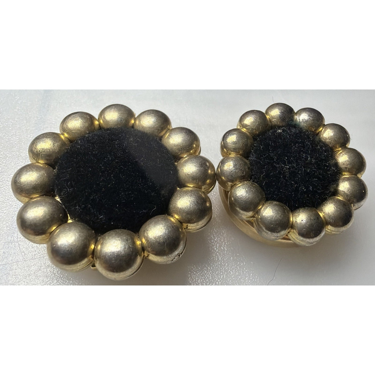 Lot of 2 Gold Tone Nony New York Gold Tone Bead Velvet Beaded Snap Button Covers