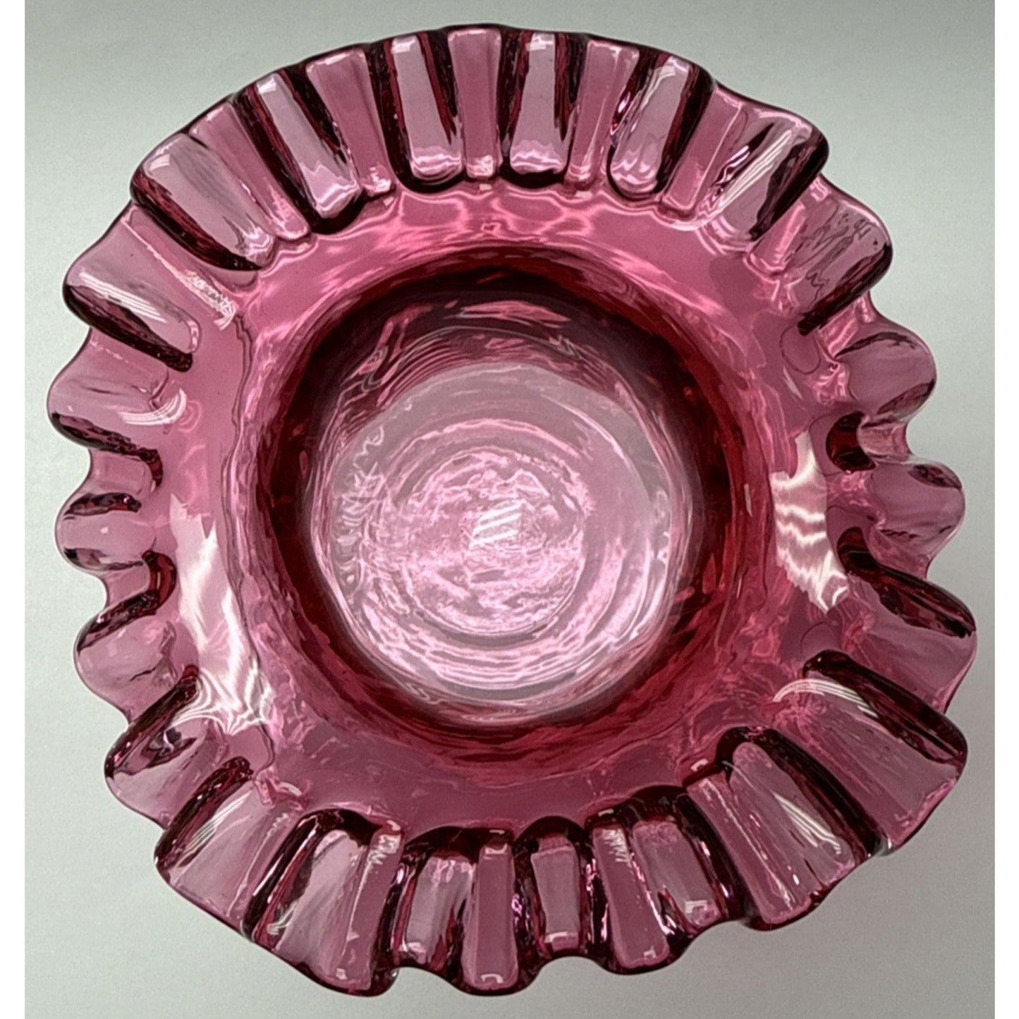 Vintage Fenton Glass Cranberry Embossed Fern #7235 Crimped Hat Vase