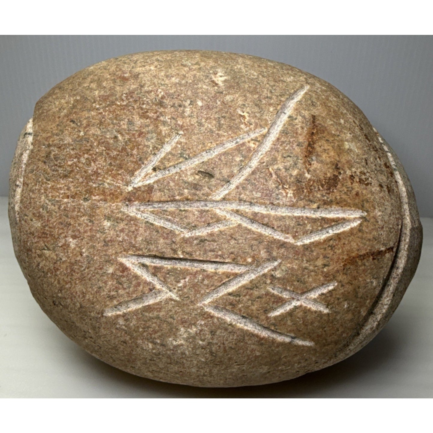 Vintage Native American Carved Stone Rock Indian Head Chief Signed Symbols