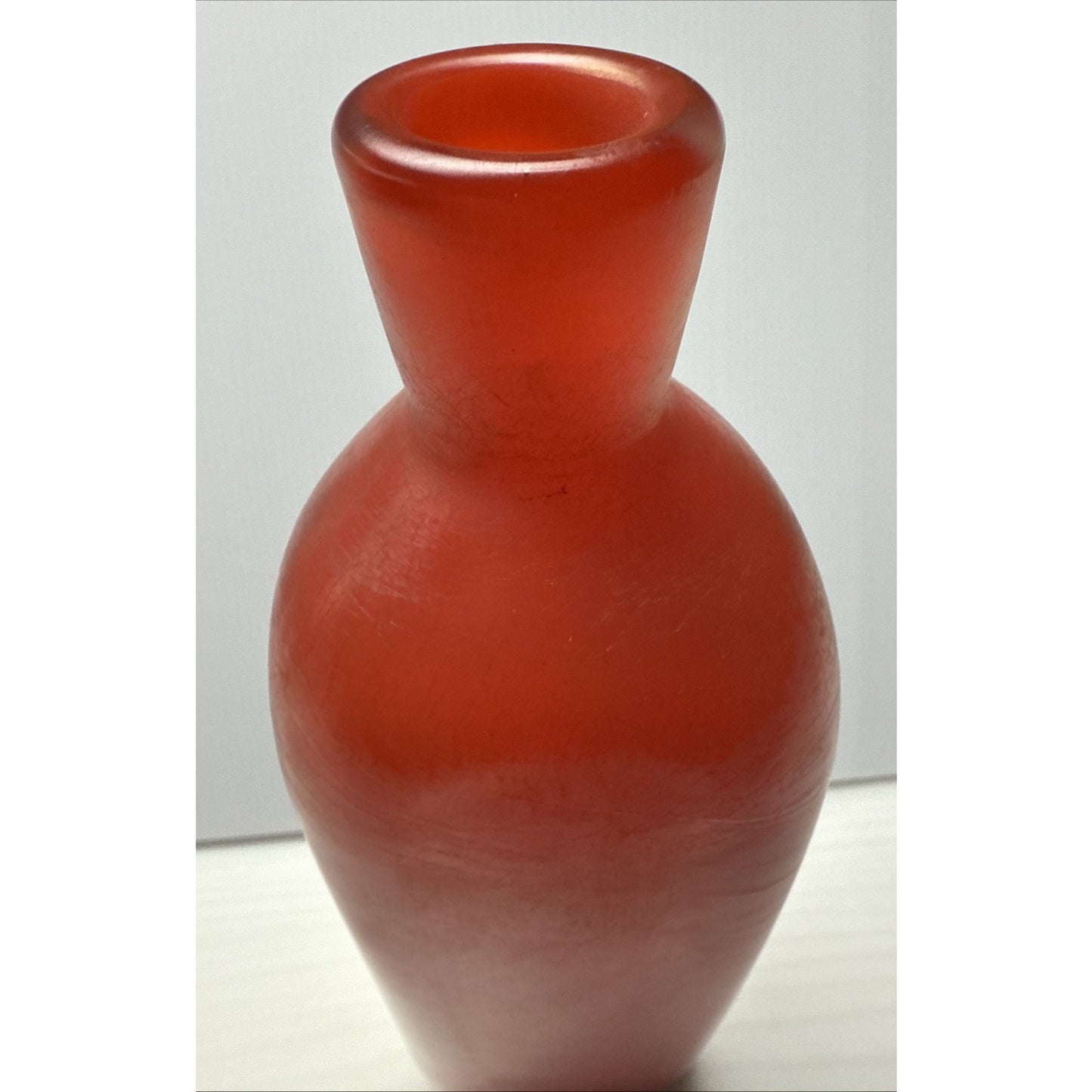 Murano Paolo Venini Velati Bottiglie Incised Triangular Bottle Red Orange As-Is