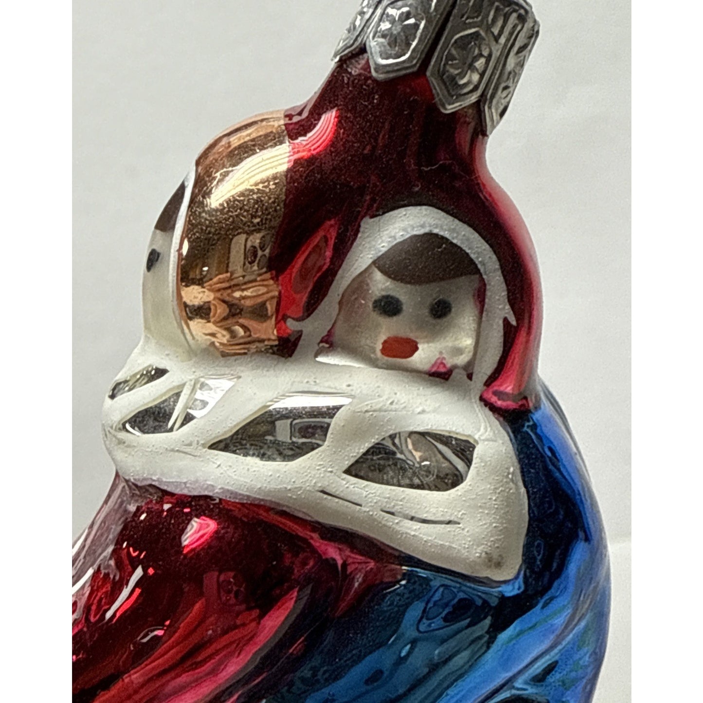 Vtg Blown Mercury Glass Christmas Ornament Figural Children on Sled Hand Painted