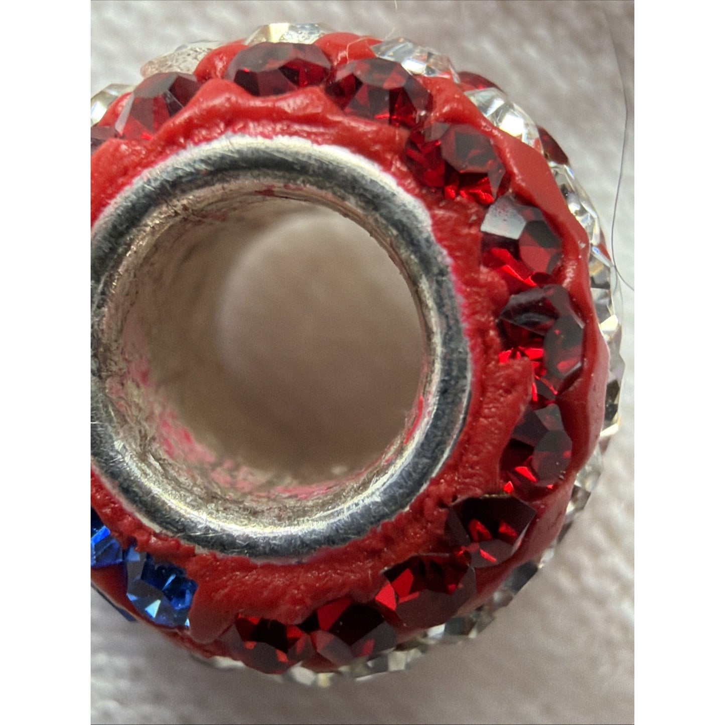 Vintage 925 Pave Crystal American Flag Bead Charm As Is