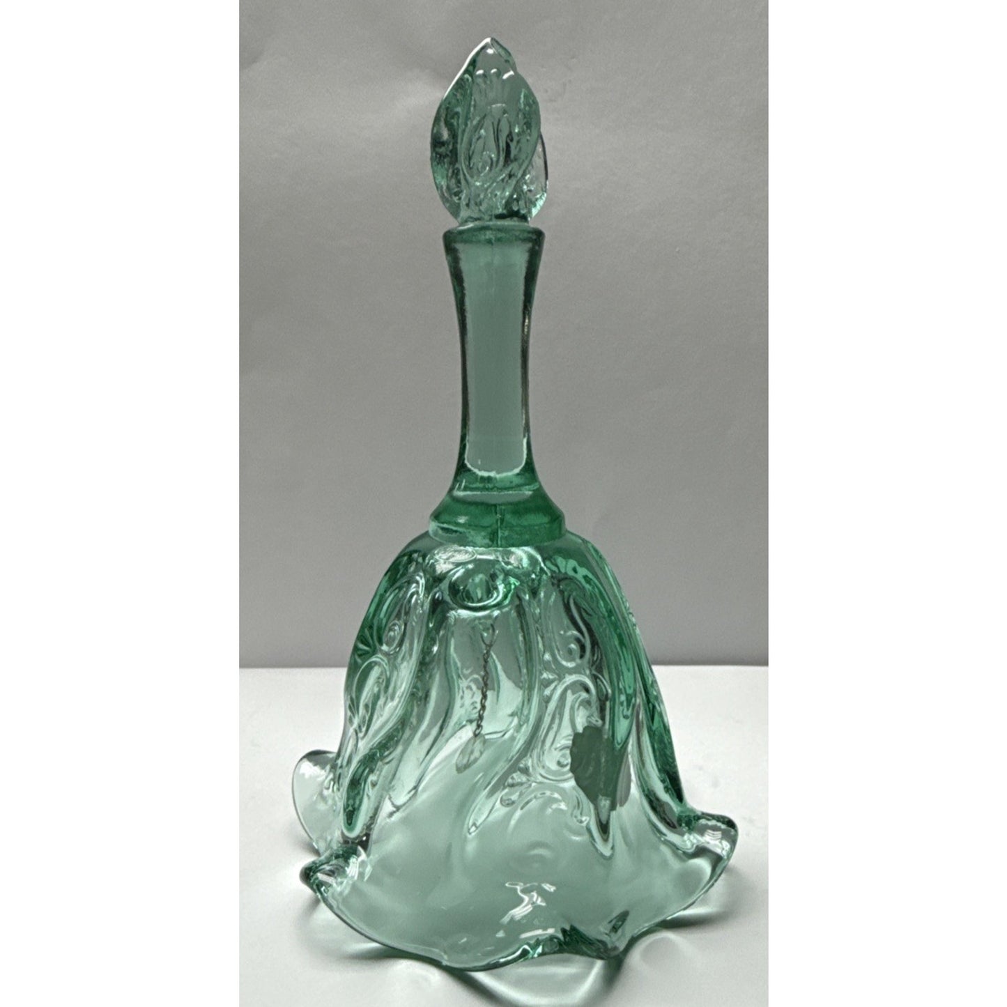 Vintage Fenton Glass Bell Sea Mist Green Pacific Swirl Ruffled Edge As Is