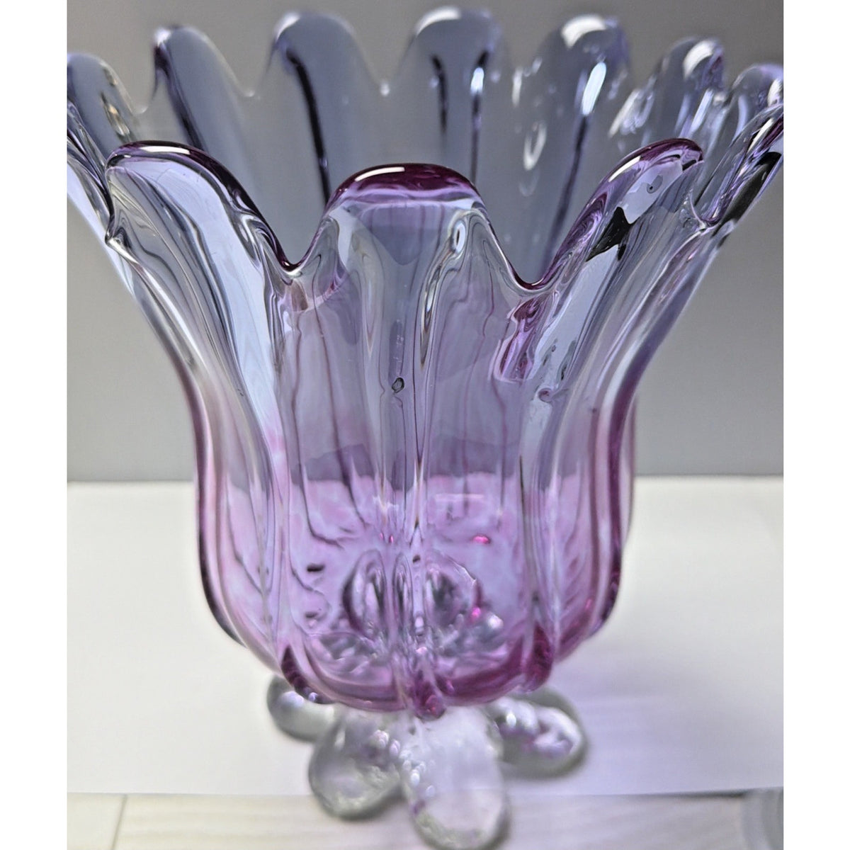 MCM Chribska Josef Hospodka Gradient Art Glass Vase Footed Mottled Purple Blue