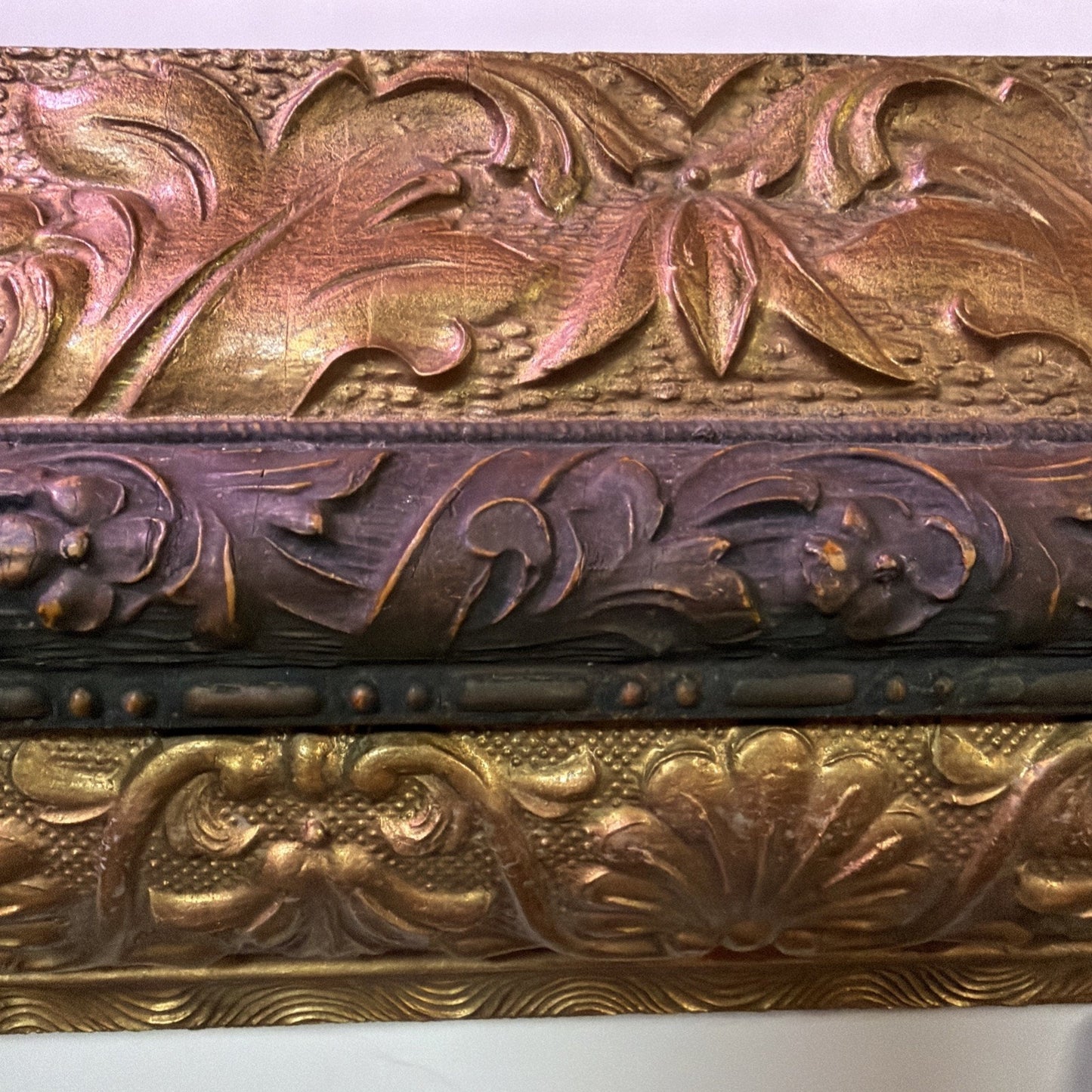 Antique Victorian Layered Wood Gold Floral Gesso Frame Only Wall Art As Is